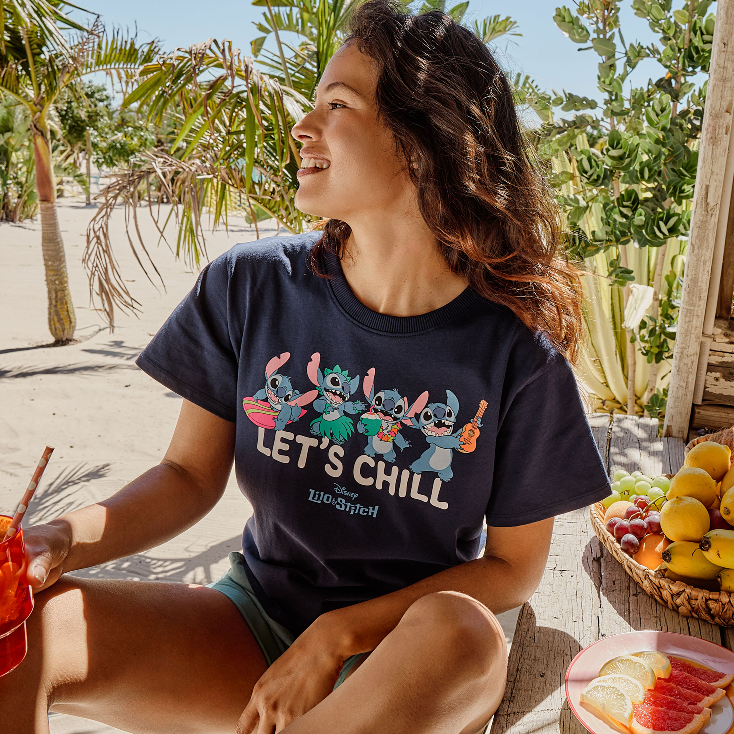 T-shirt manches courtes coton Stitch bleu marine femme