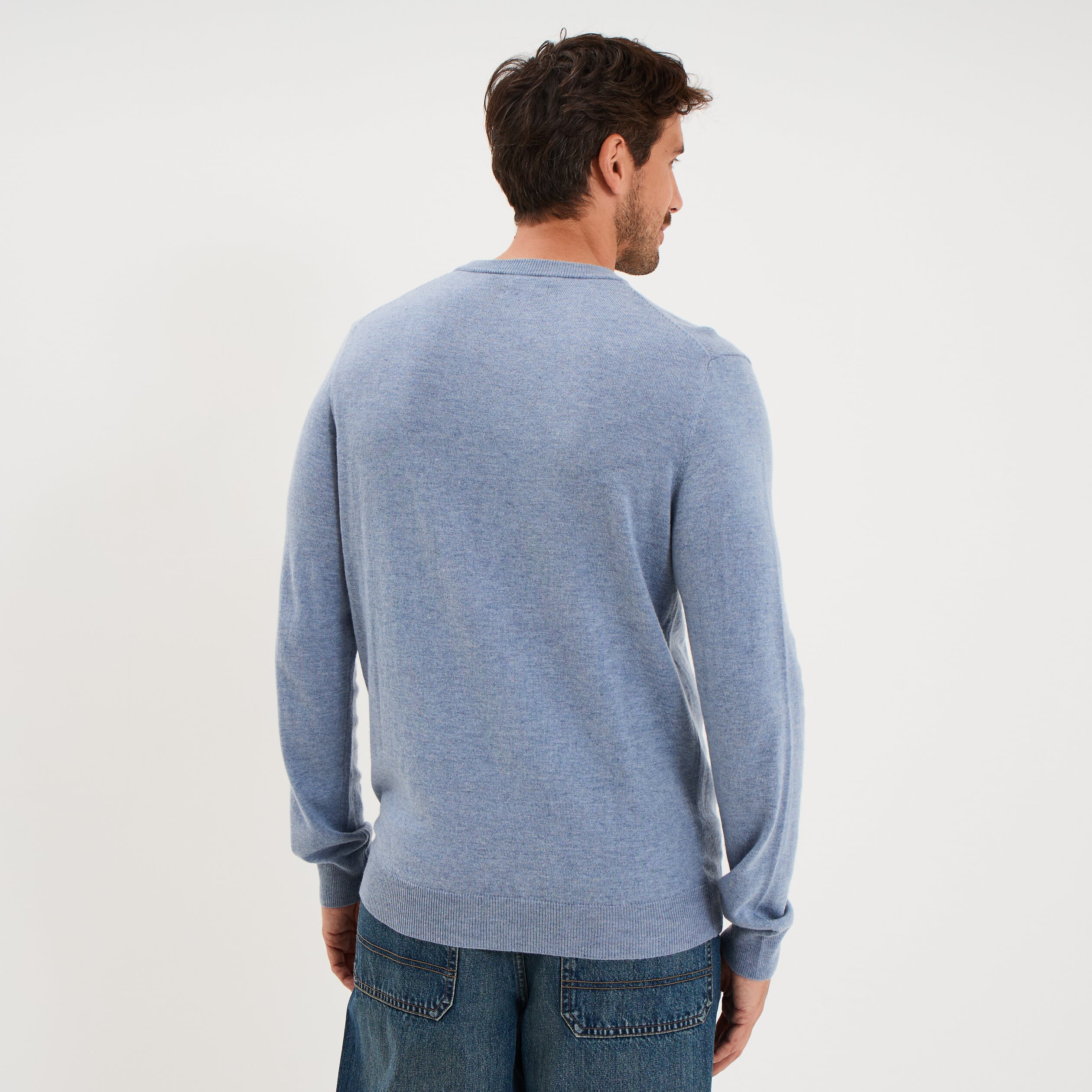 Pull col rond manches longues bleu gris homme