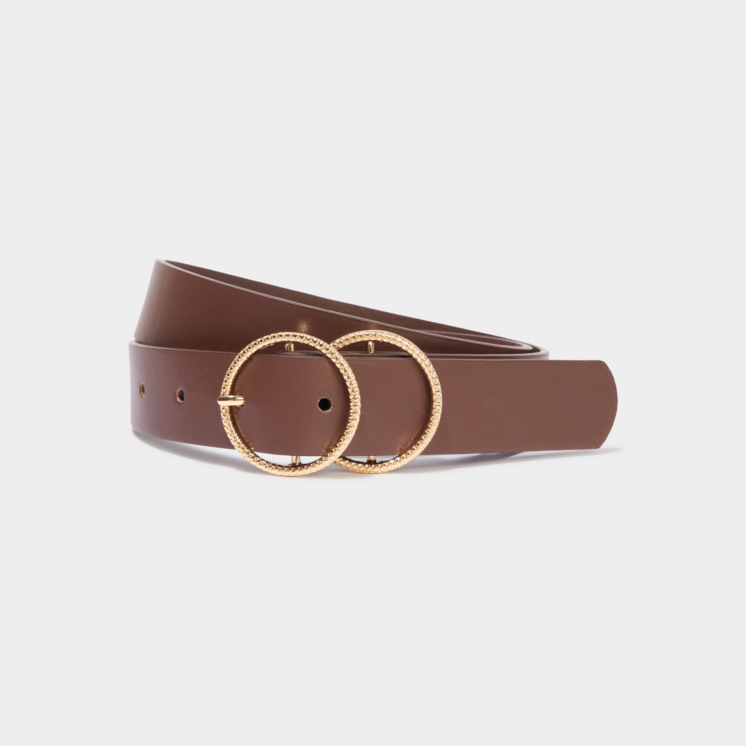 Ceinture avec double boucle marron fonc&eacute; femme