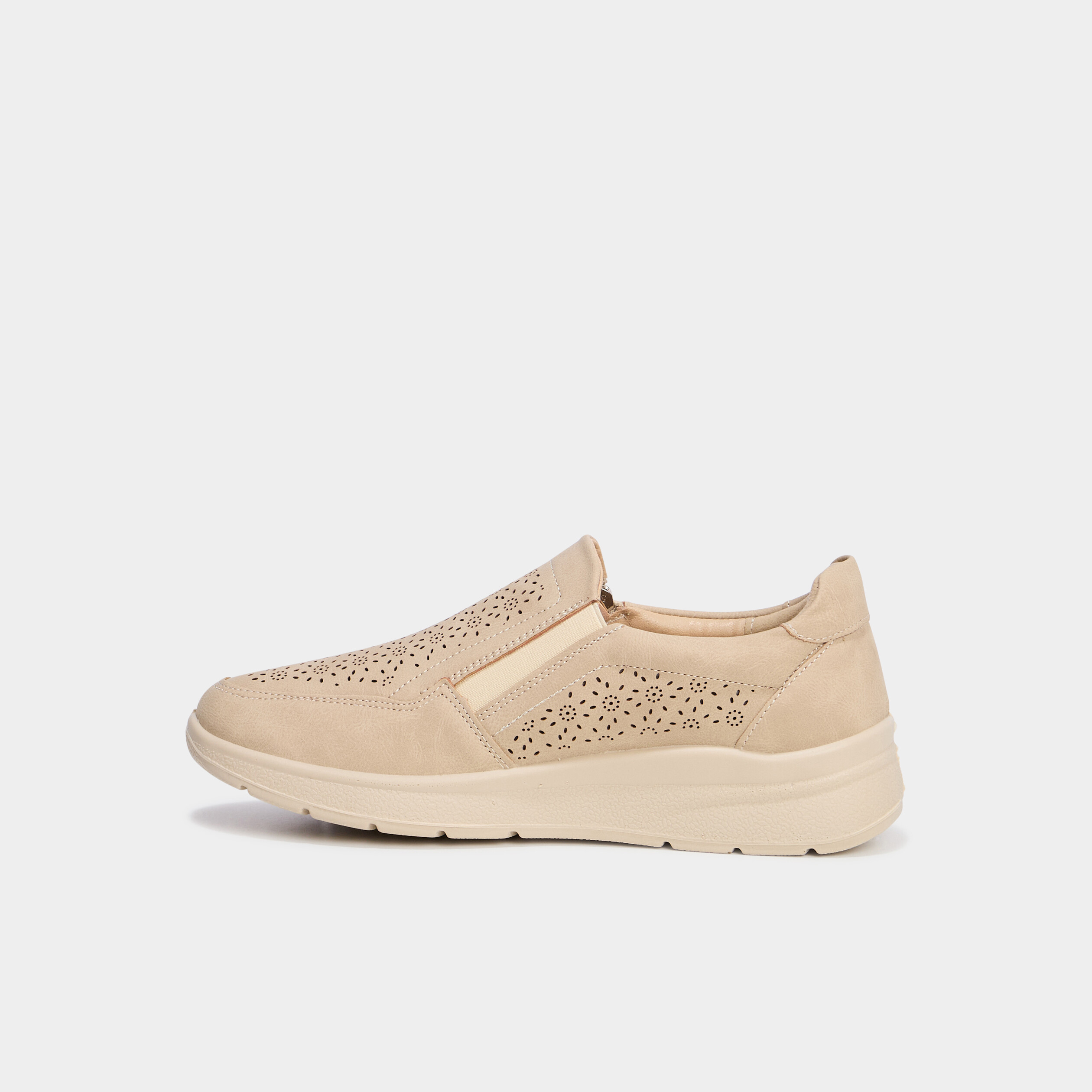 Chaussures confort zipp&eacute;s pied large sable femme