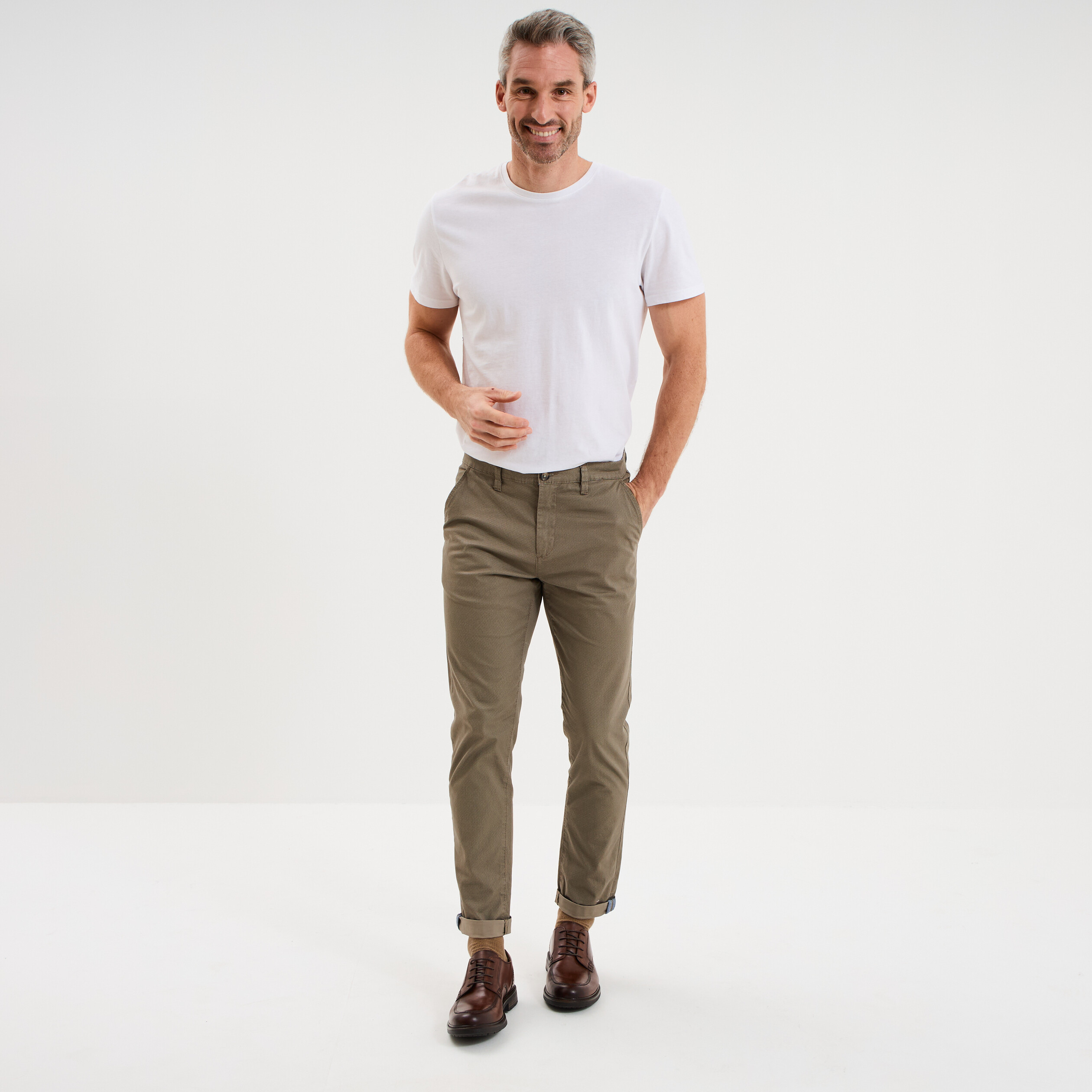 Pantalon chino slim stretch vert olive homme