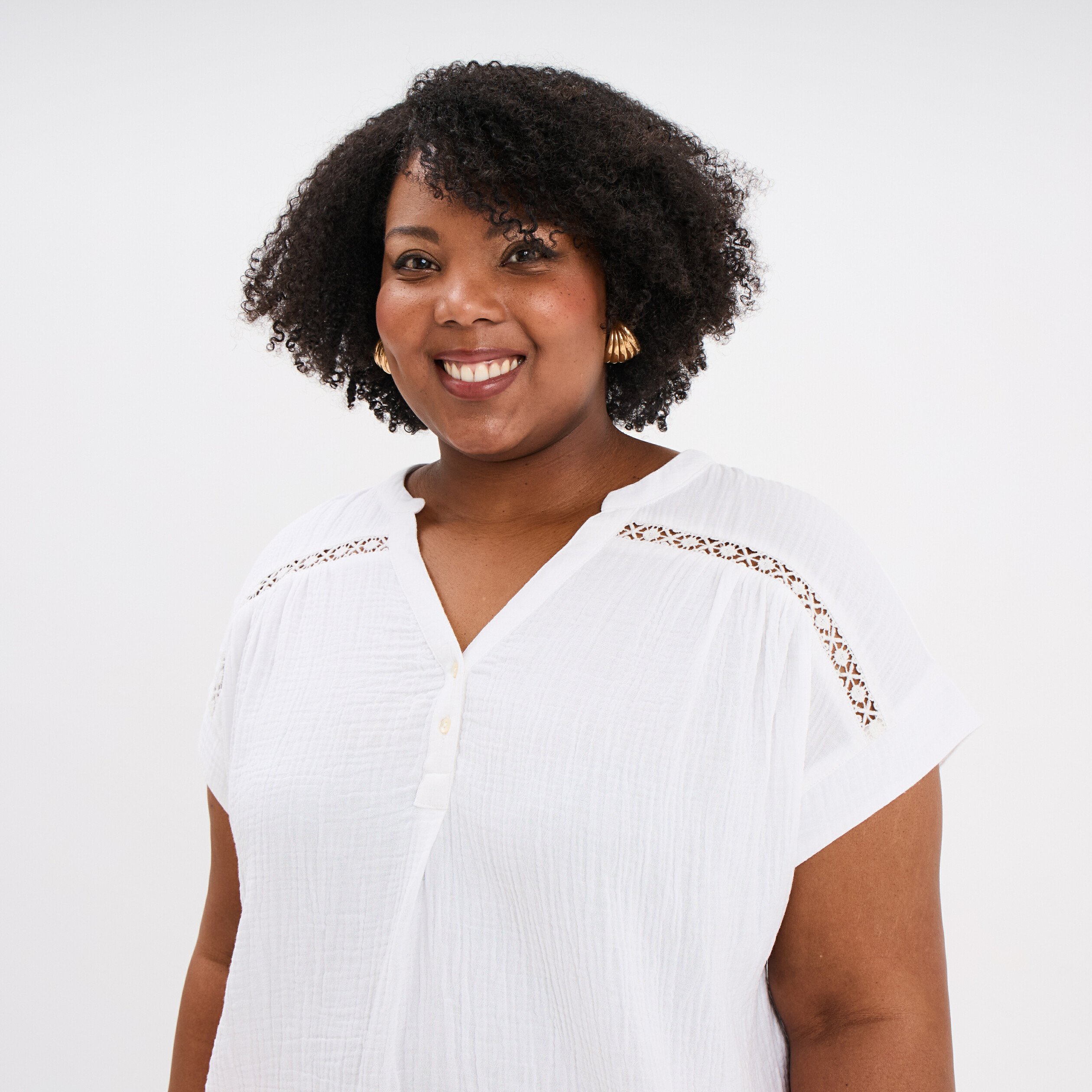 blouse droite gaze de coton col tunisien blanc femmegt Blouse droite gaze de coton col tunisien blanc femme grande taille