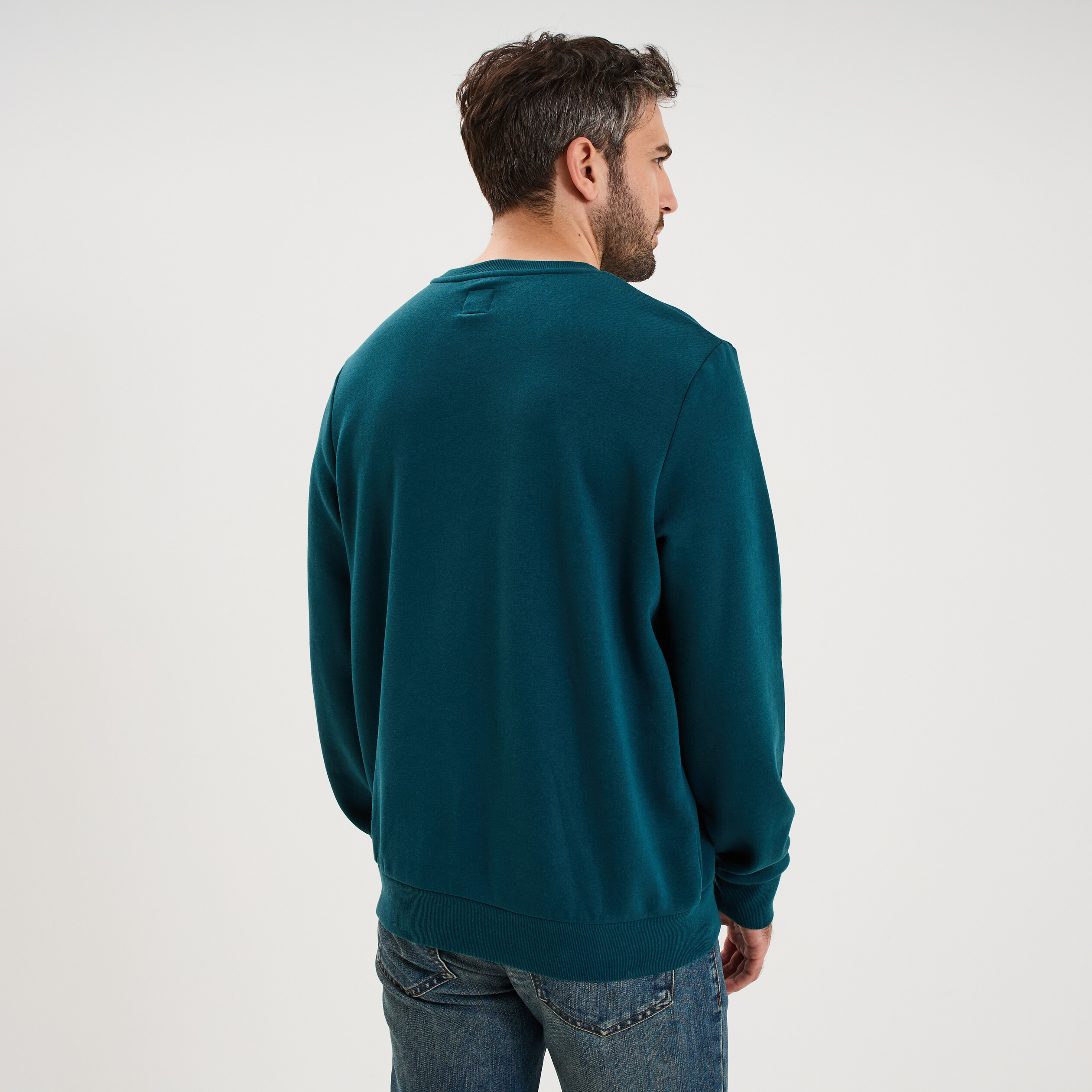 Sweat molleton col rond bleu canard homme
