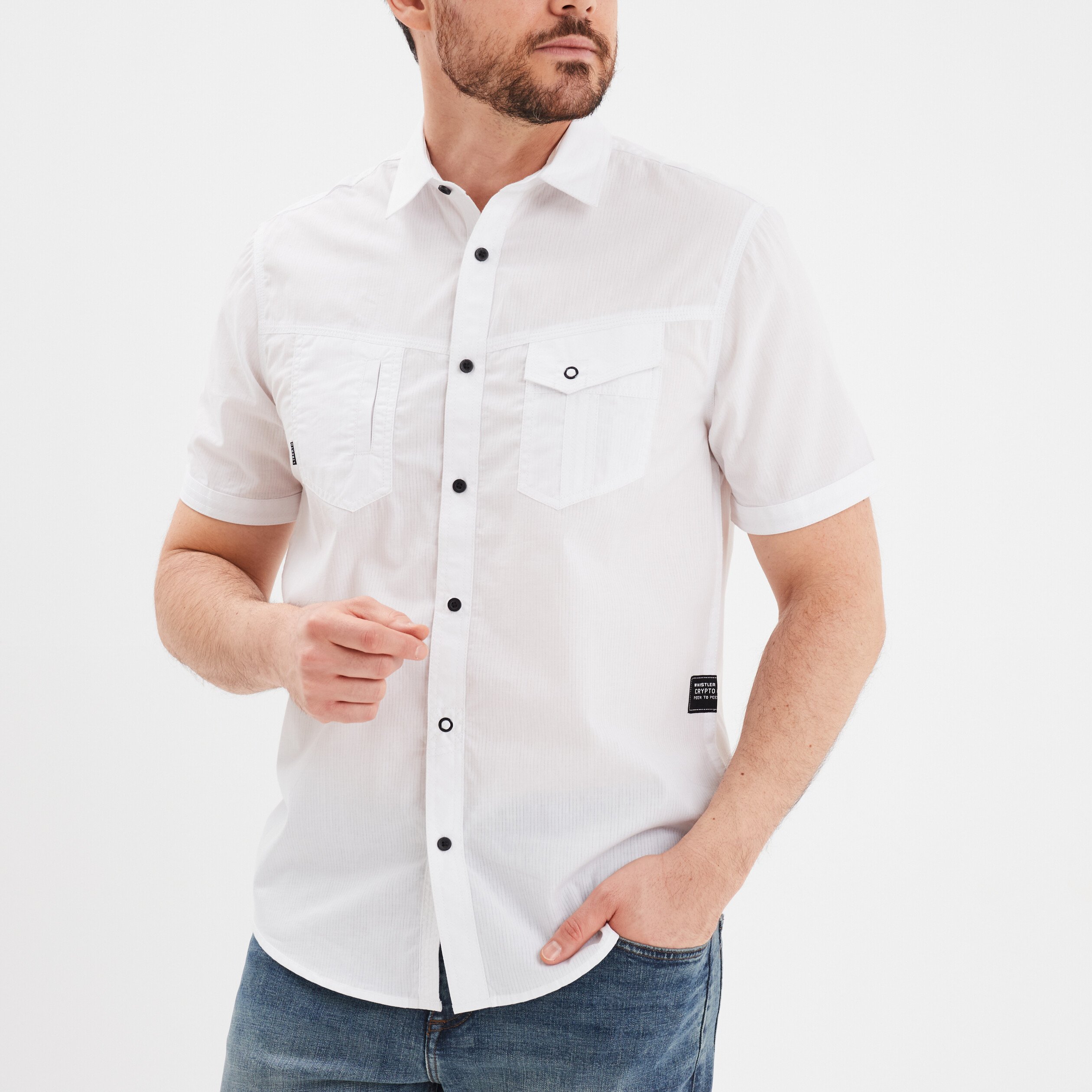 Chemise manches courtes a poches Liberto blanc homme