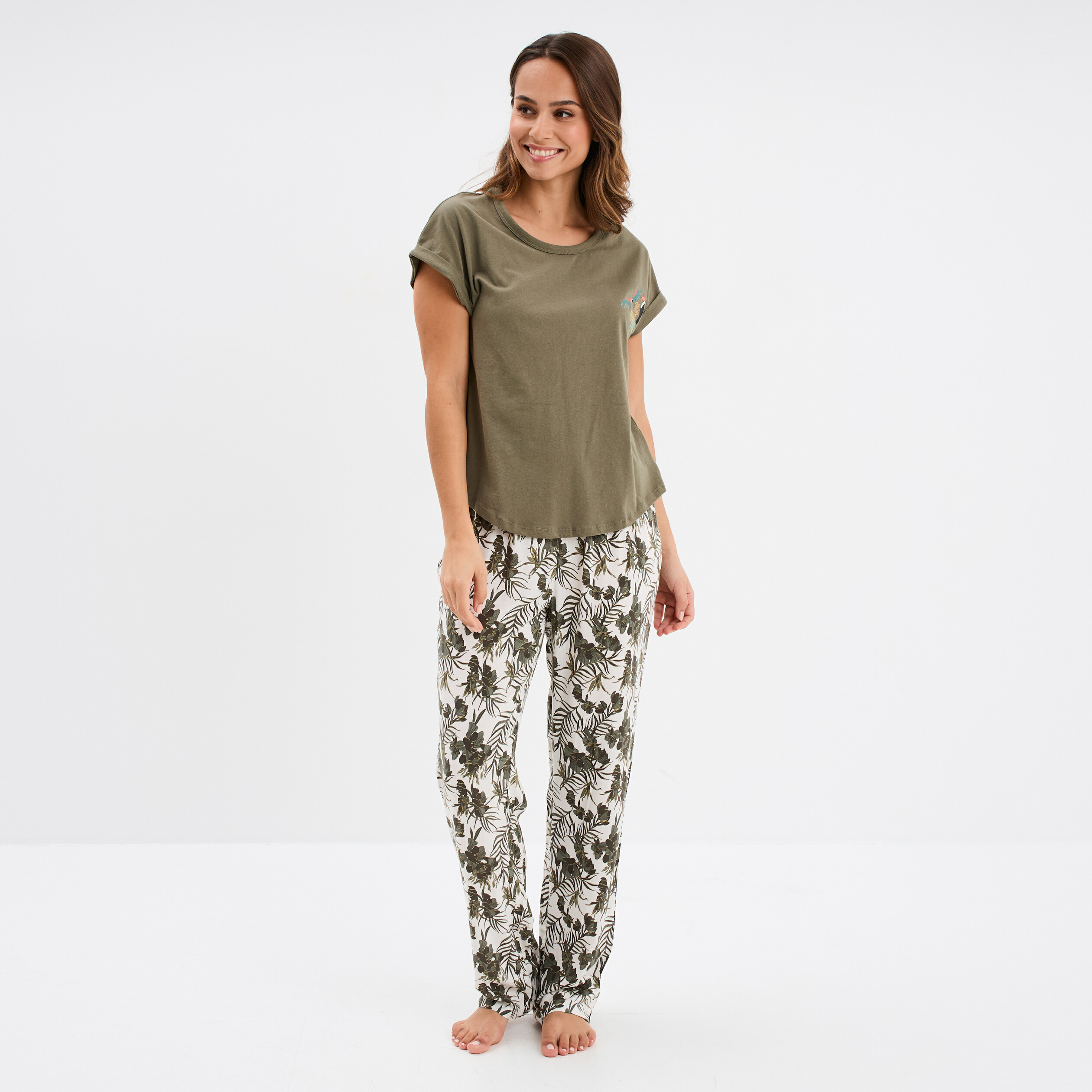 Ensemble pyjama t-shirt et pantalon ecru femme