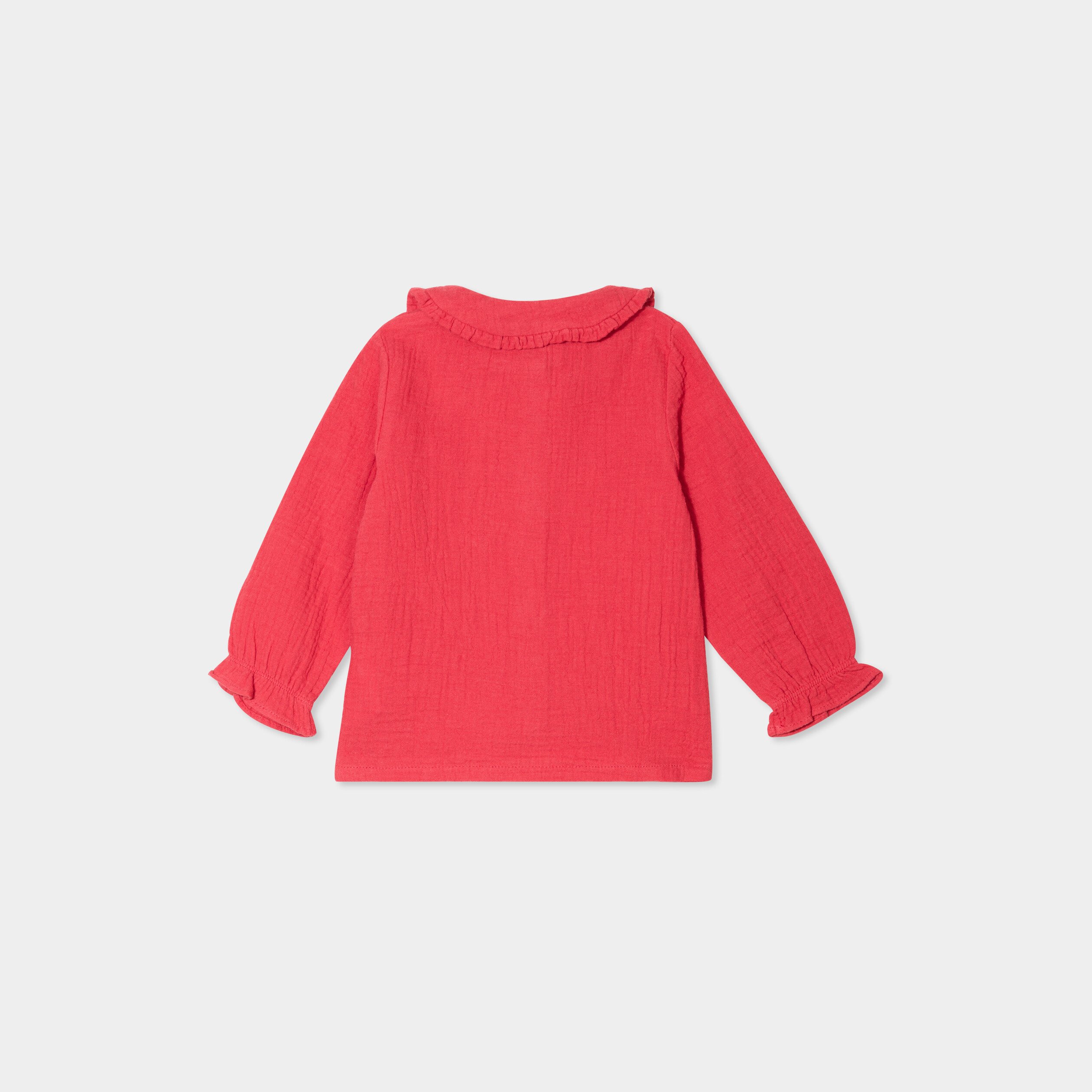 blouse col claudine gaze de coton rouge bebef Blouse col claudine gaze de coton rouge bébé fille