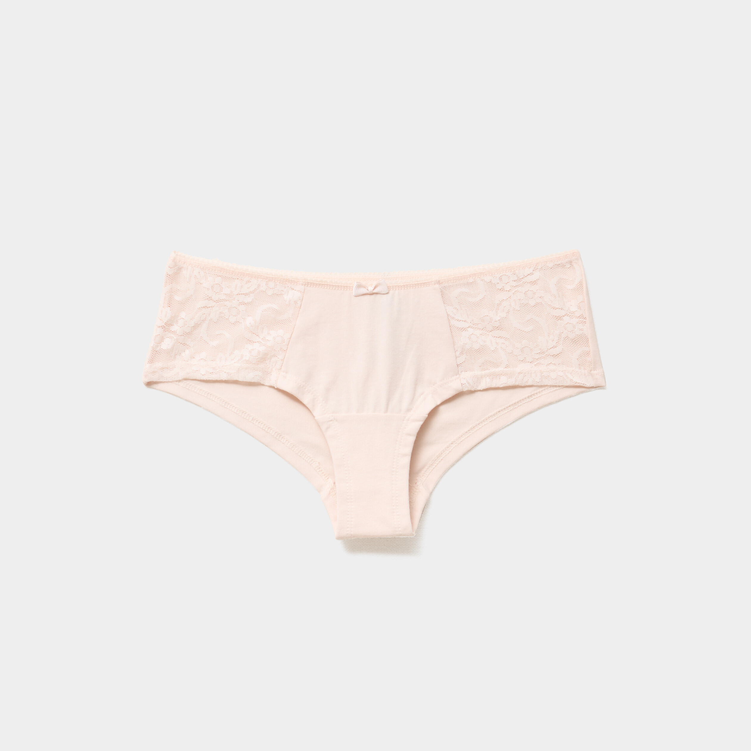 Shorty en coton avec dentelle rose poudr&eacute;e femme
