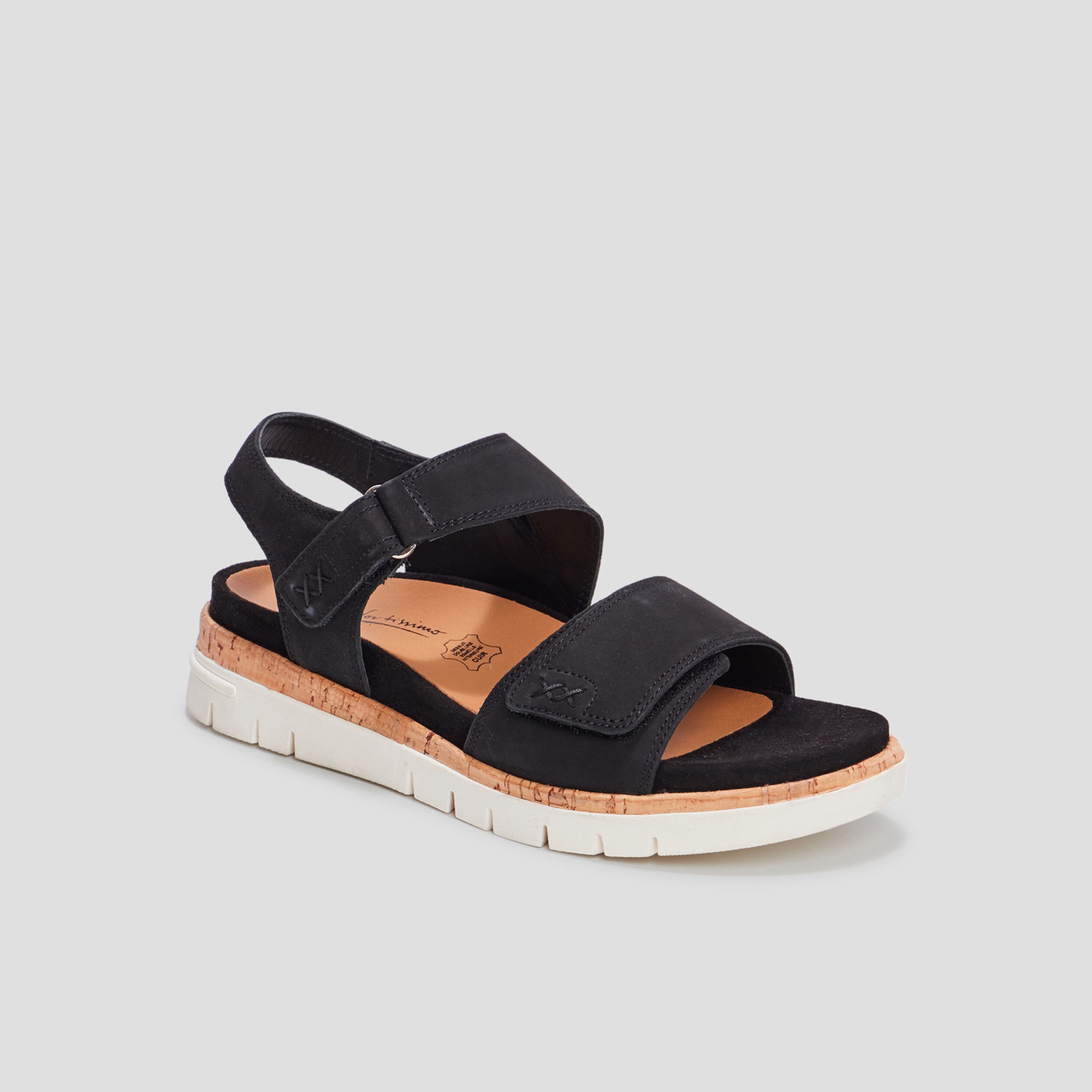 sandales compensees en cuir pied large noir femme Sandales compensées en cuir pied large noir femme