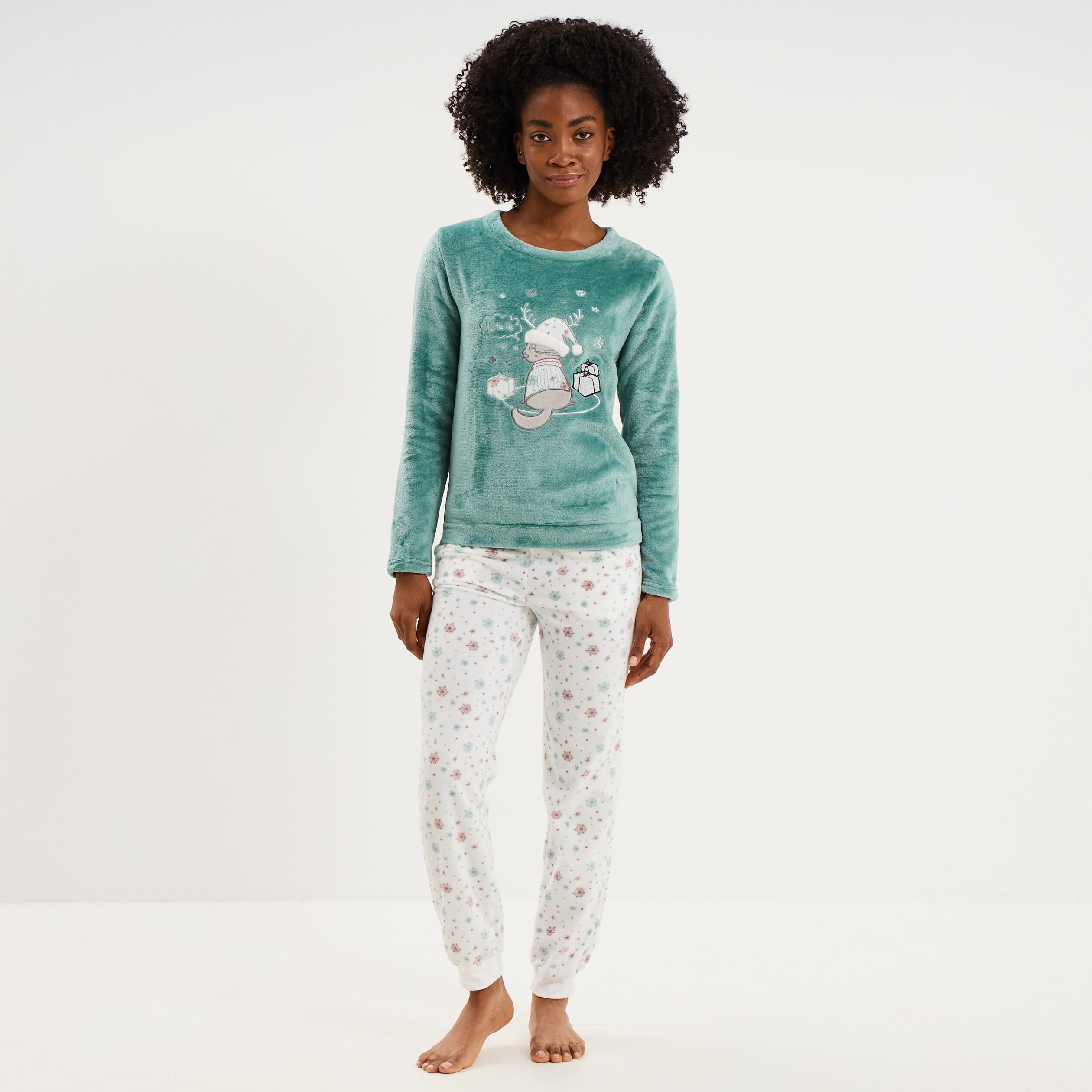Ensemble pyjama pantalon effet velours bleu gris femme