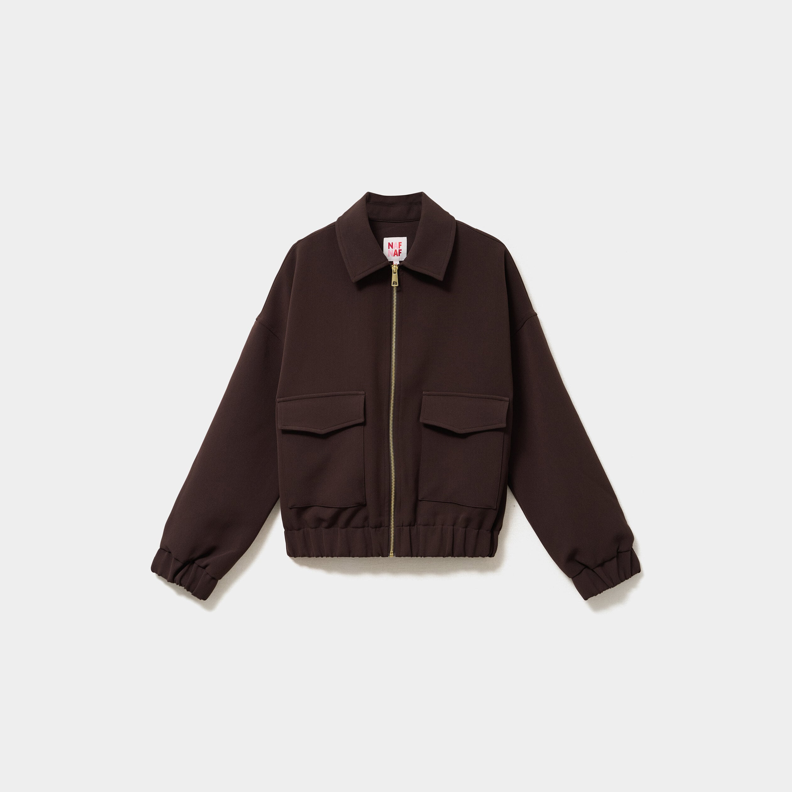 Blouson zipp&eacute; col chemise marron fonc&eacute; femme