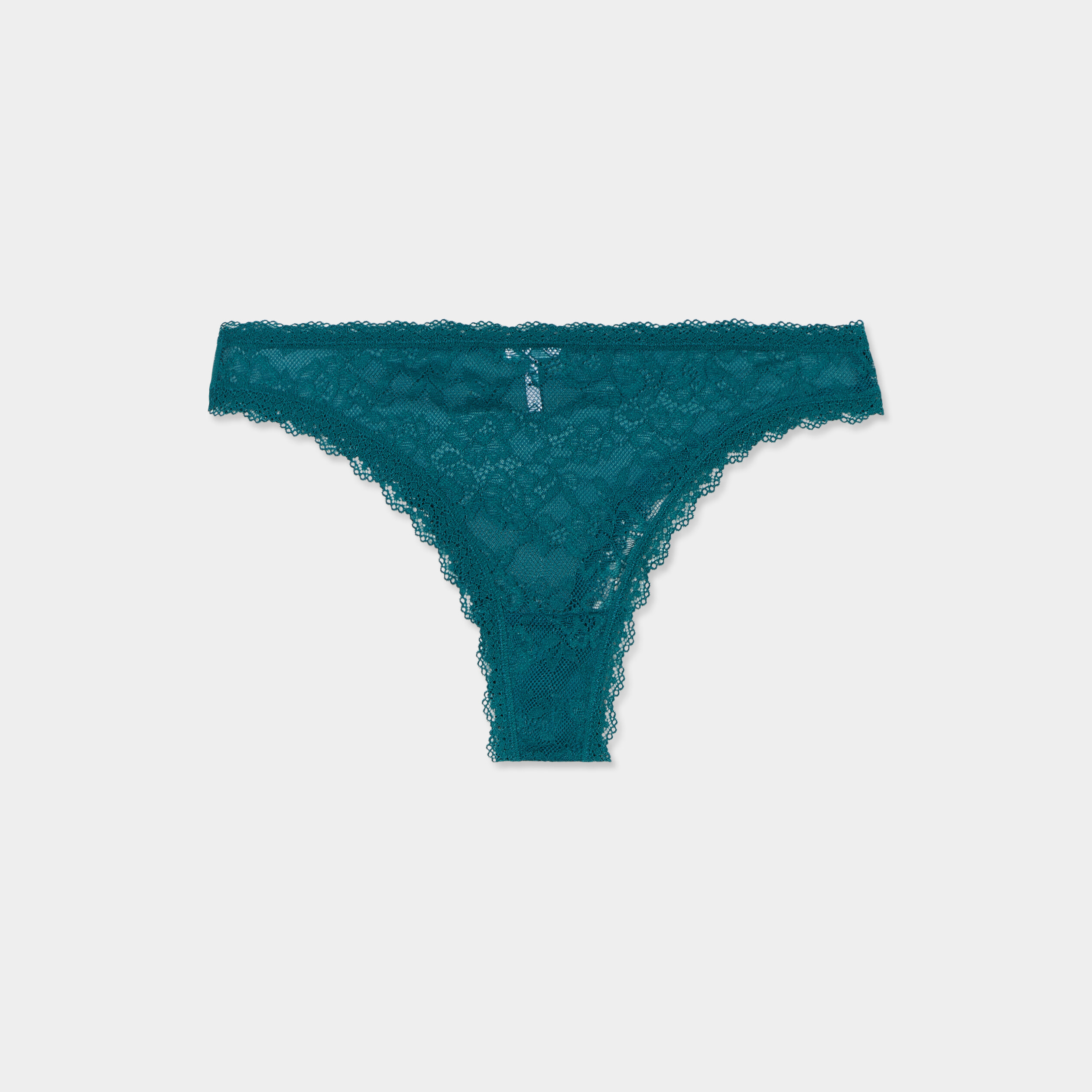 Tanga en dentelle doublure coton vert fonc&eacute; femme