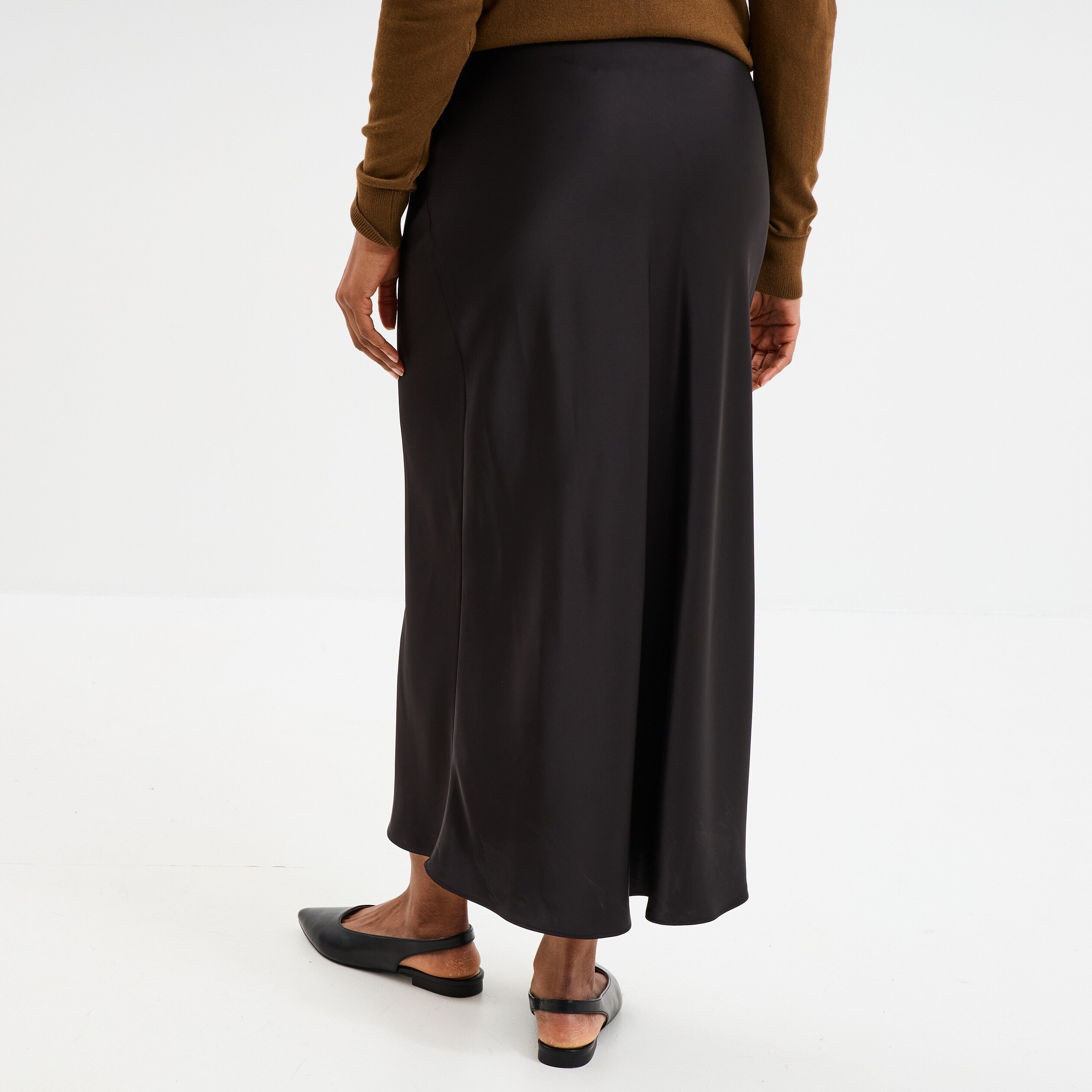 Jupe Effet Satin Motif Vert/marron Taille 14 – Longueur 36 Pouces, Doublée, Très Bon état