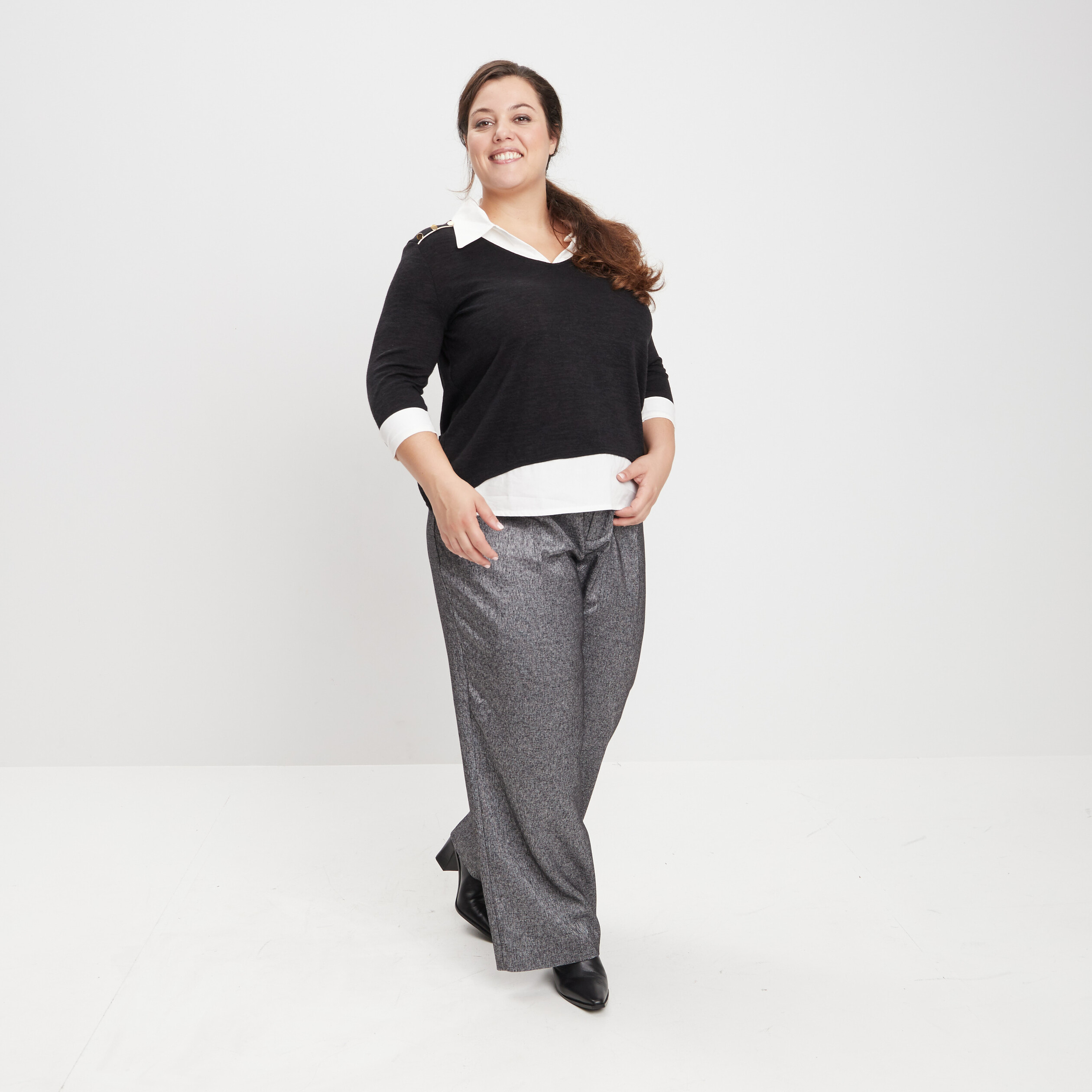 pull empiecement chemisier noir femmegt Pull empiècement chemisier noir femme grande taille