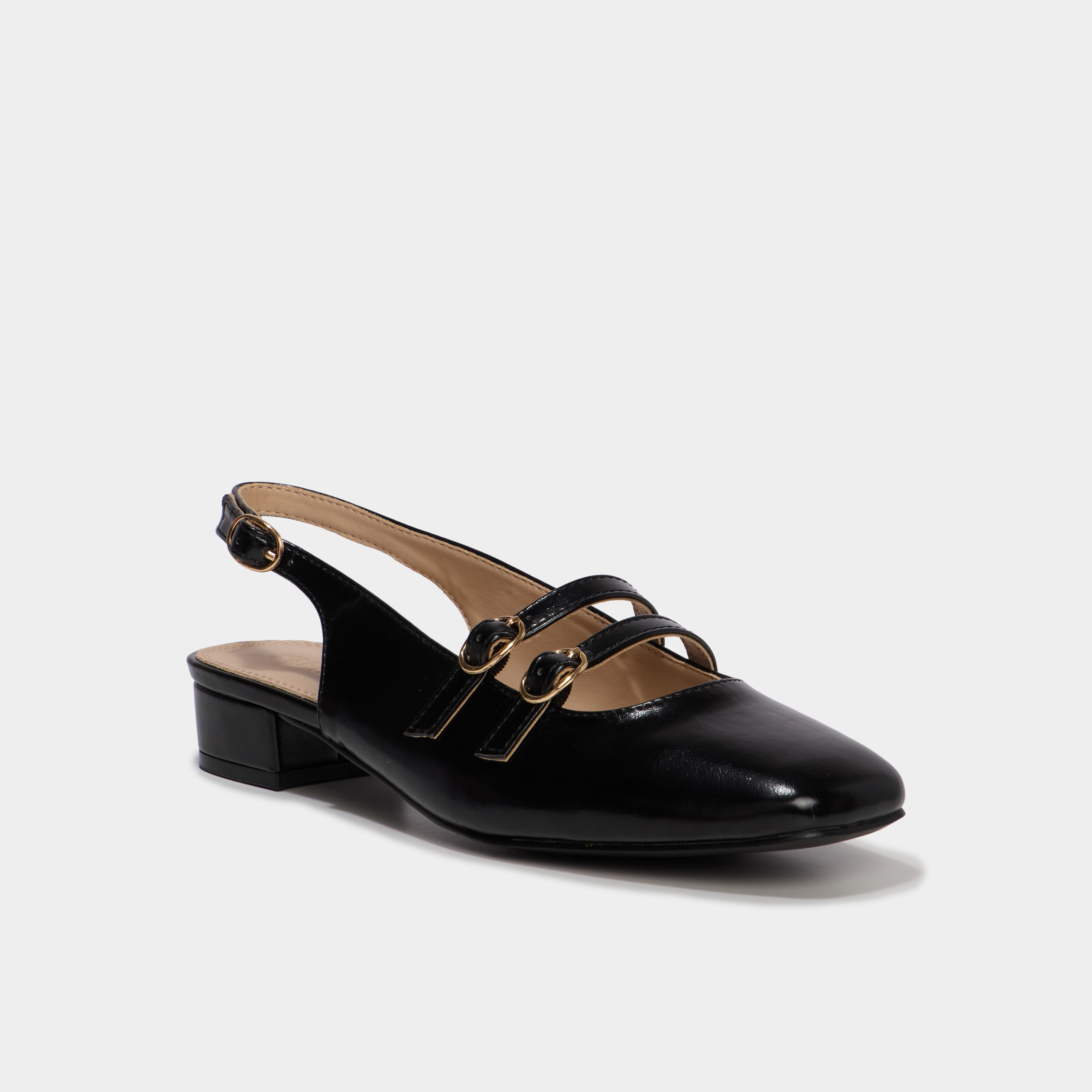 Ballerine slingback double bride boucles noir femme