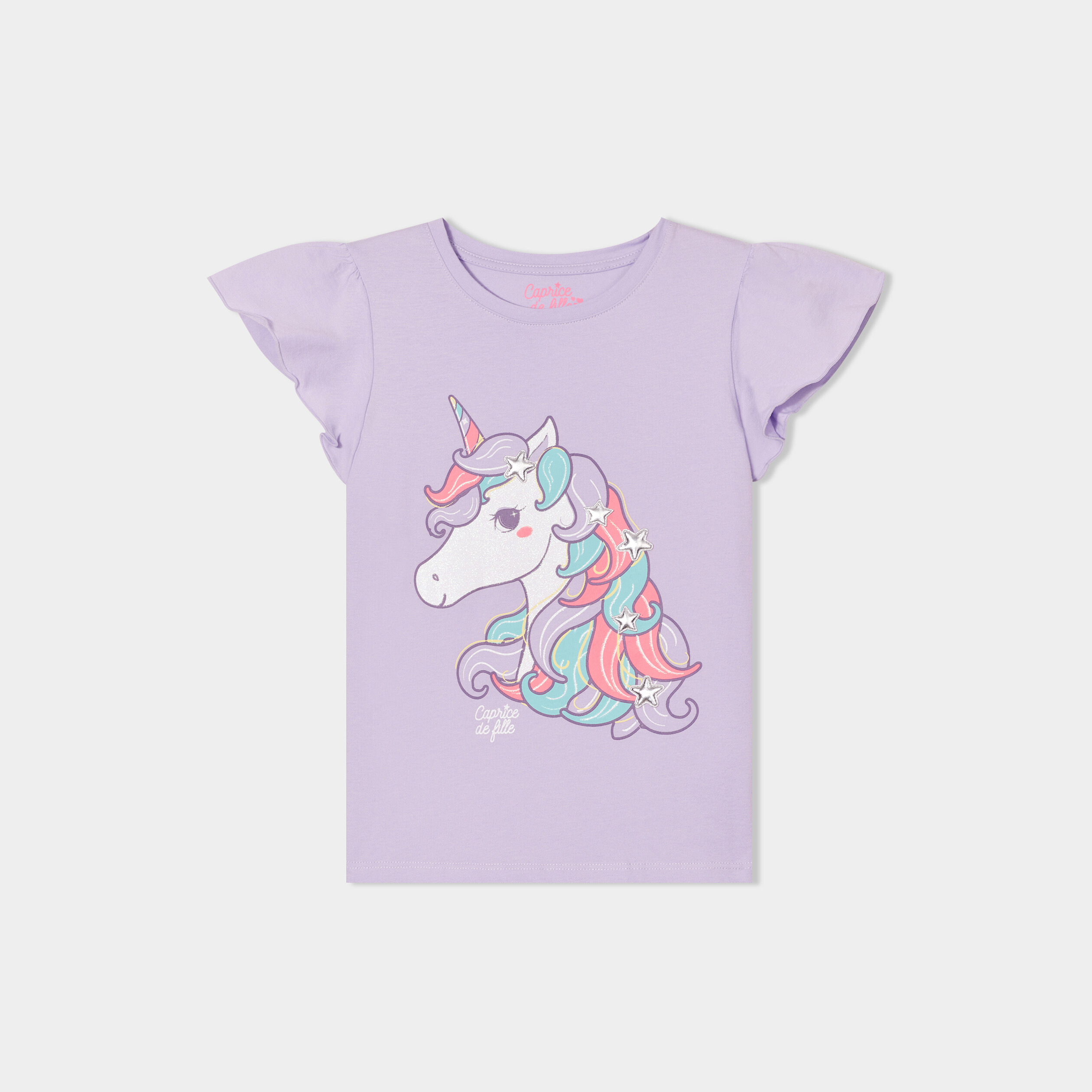t shirt manches papillons et paillettes mauve fille T-shirt manches papillons et paillettes mauve fille