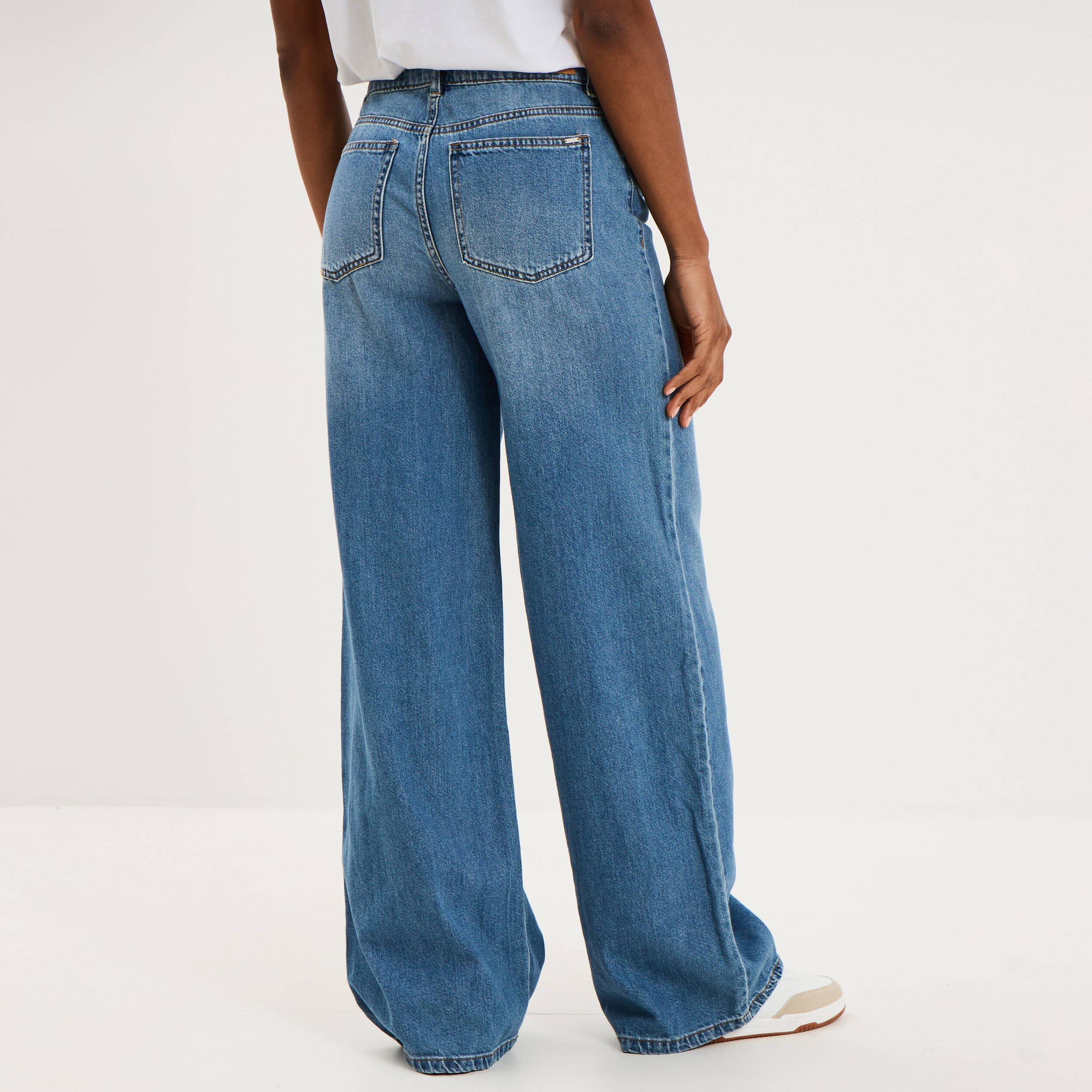 Jeans extra wide leg taille haute denim stone femme