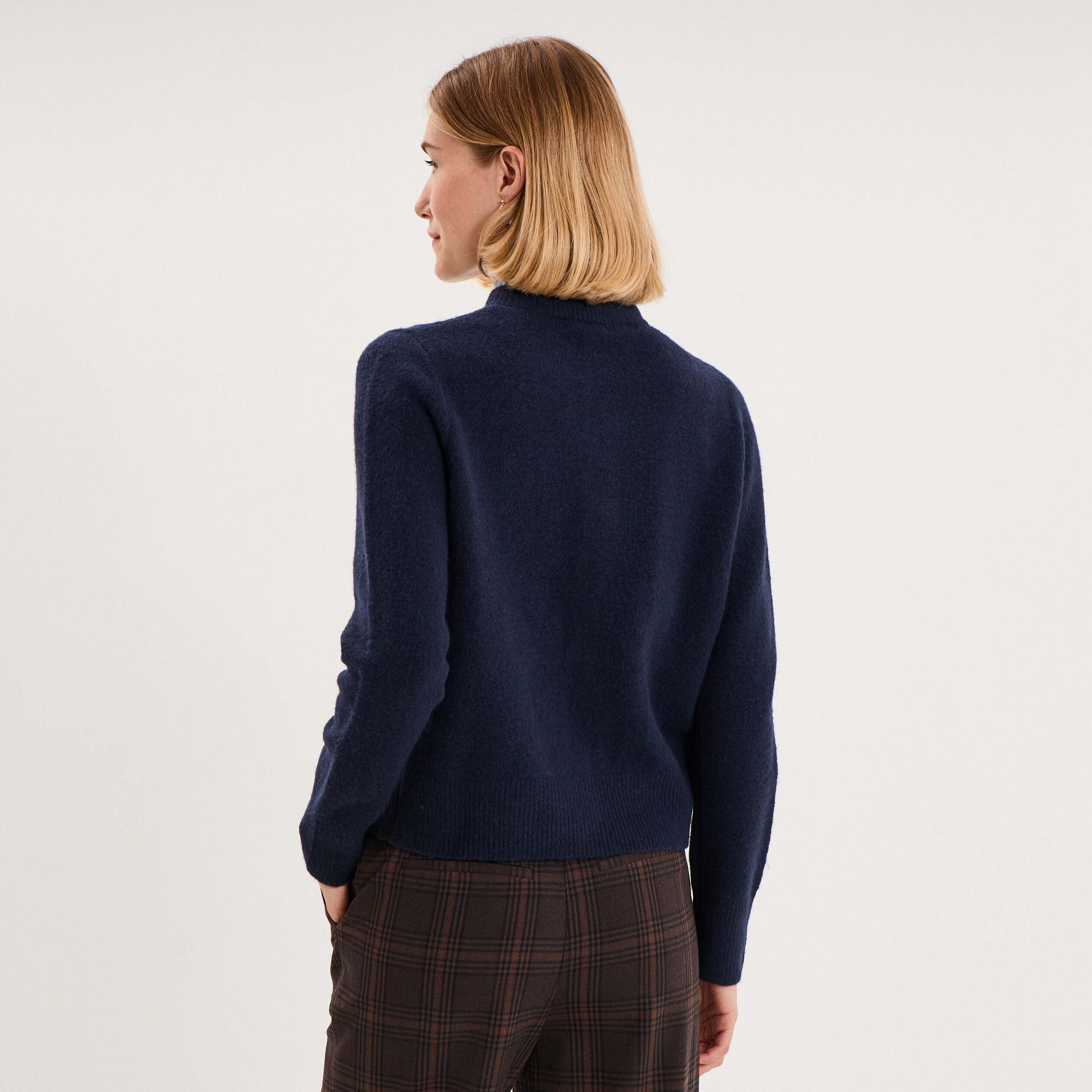 Gilet col rond boutonn&eacute; 2 en 1 bleu fonc&eacute; femme