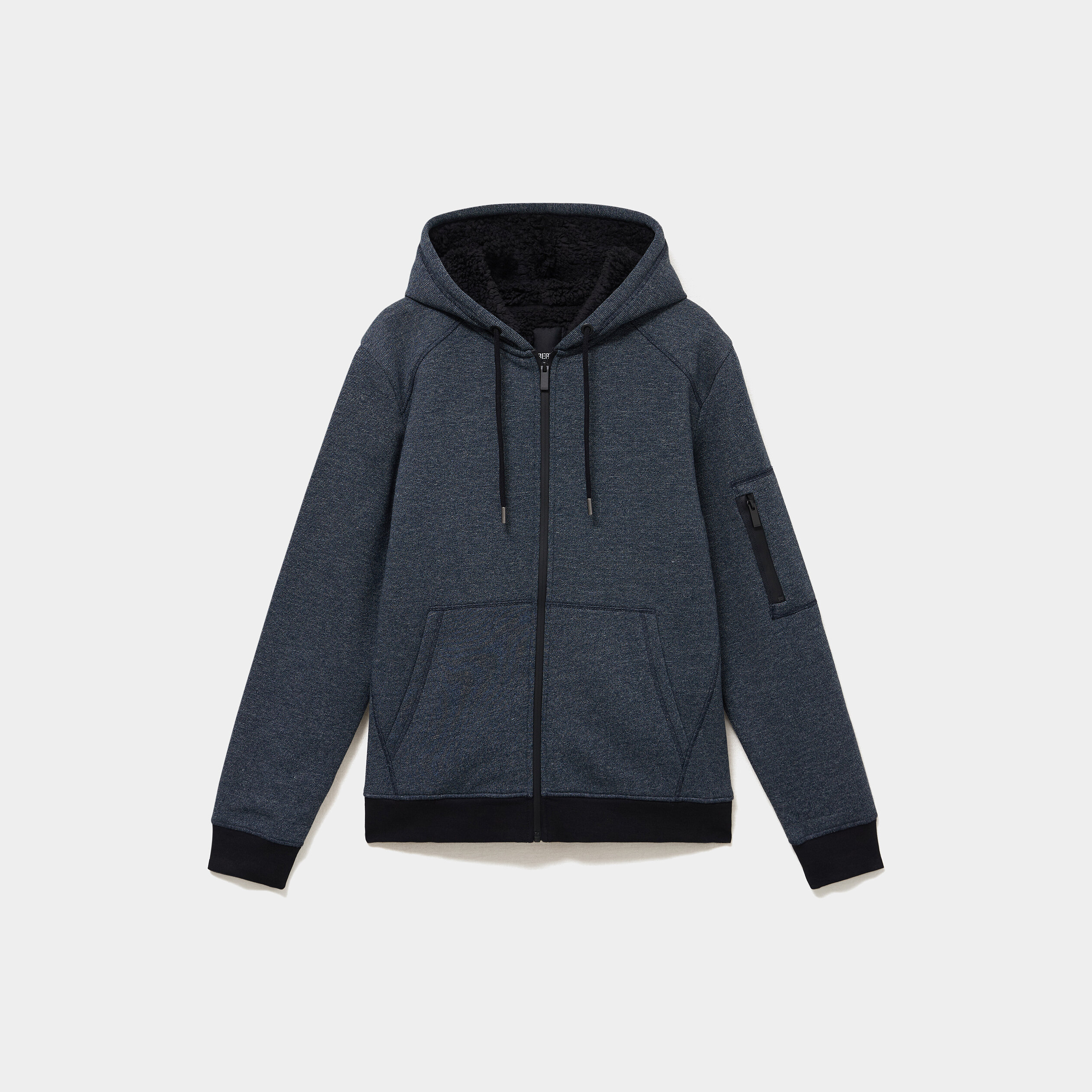 Sweat zipp&eacute; molleton doubl&eacute; sherpa bleu marine homme