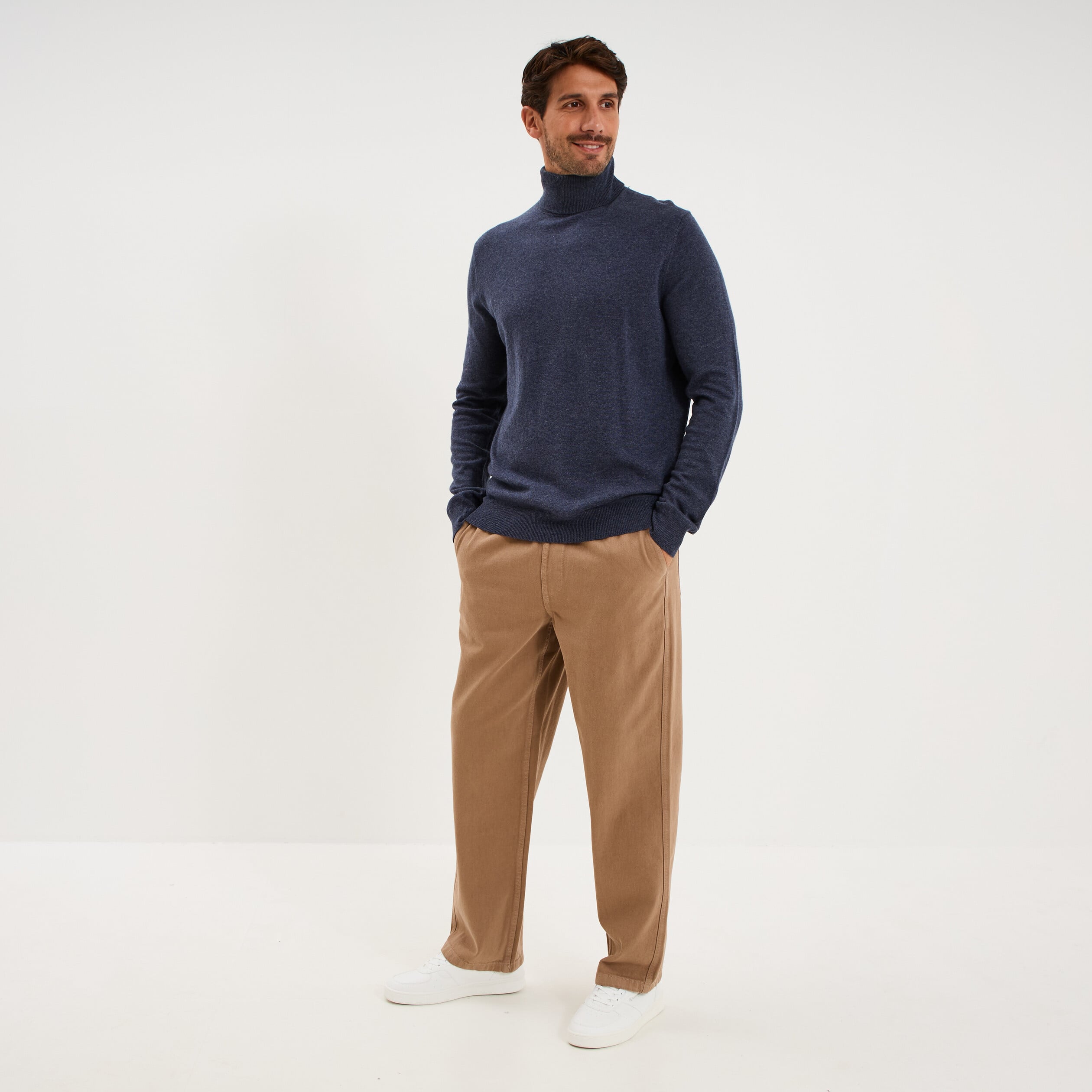 Pantalon chino droit taille &agrave; coulisse taupe homme