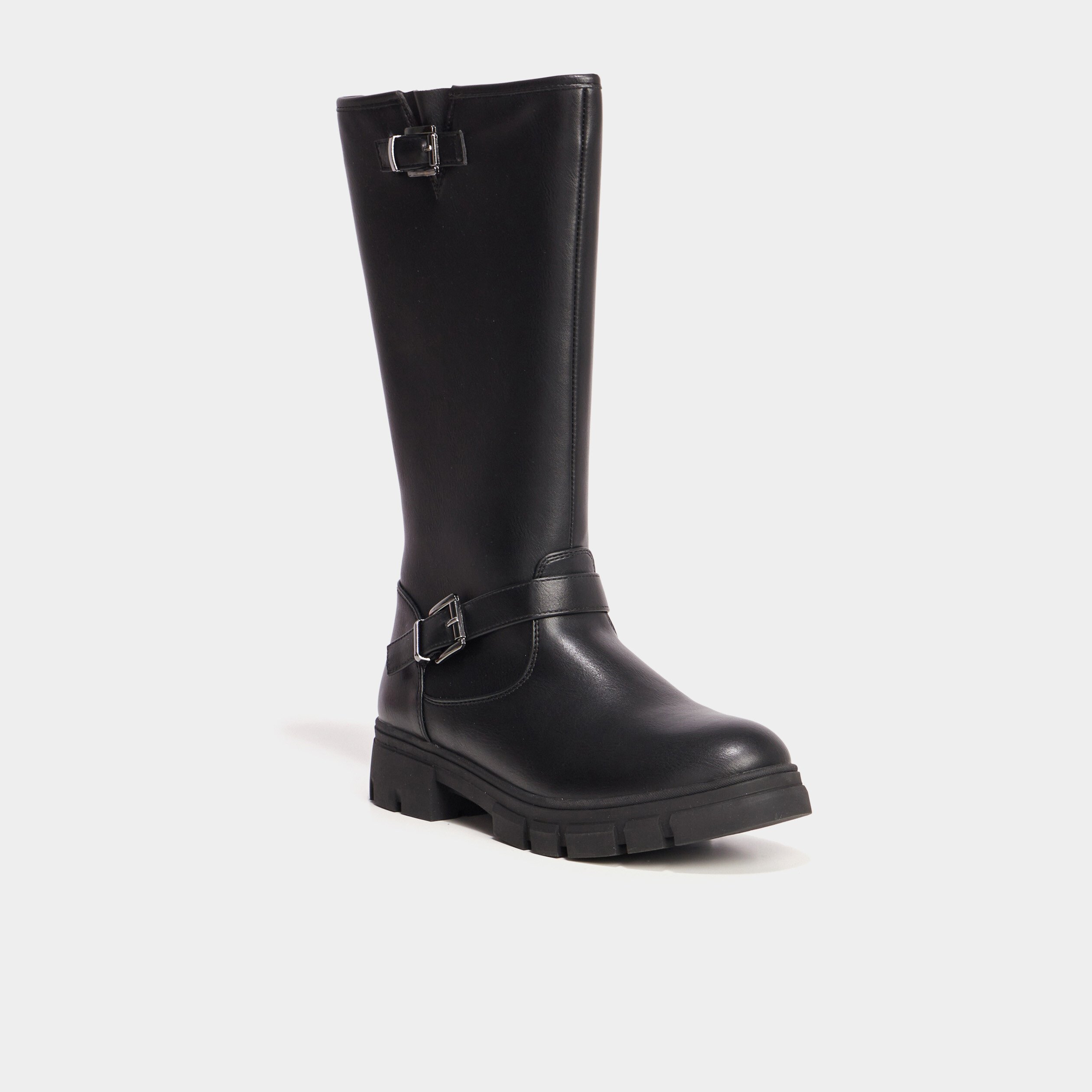 bottes crantees a bout rond avec boucles noir fille Bottes crantées à bout rond avec boucles noir fille