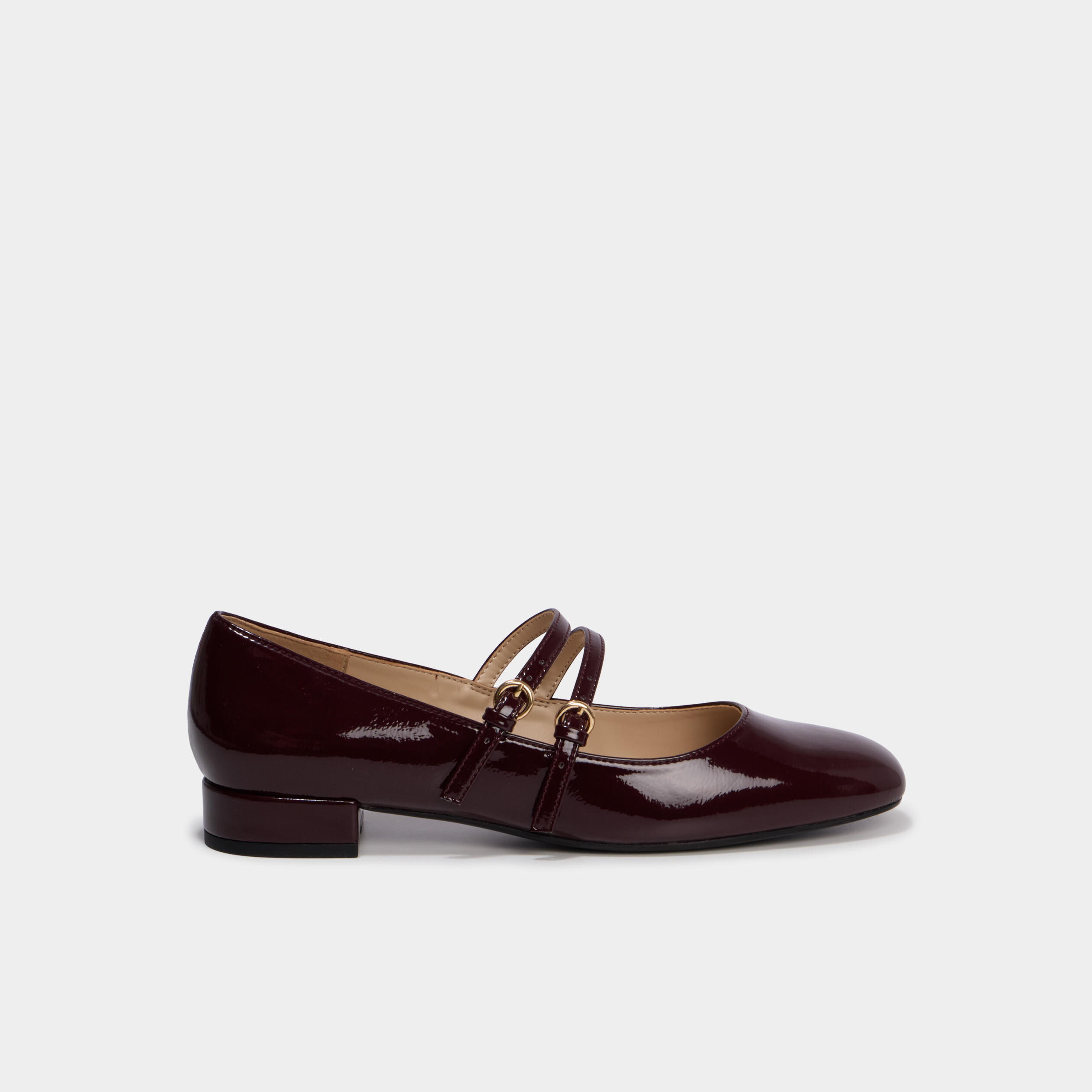 Ballerine femme effet verni double bride bordeaux femme