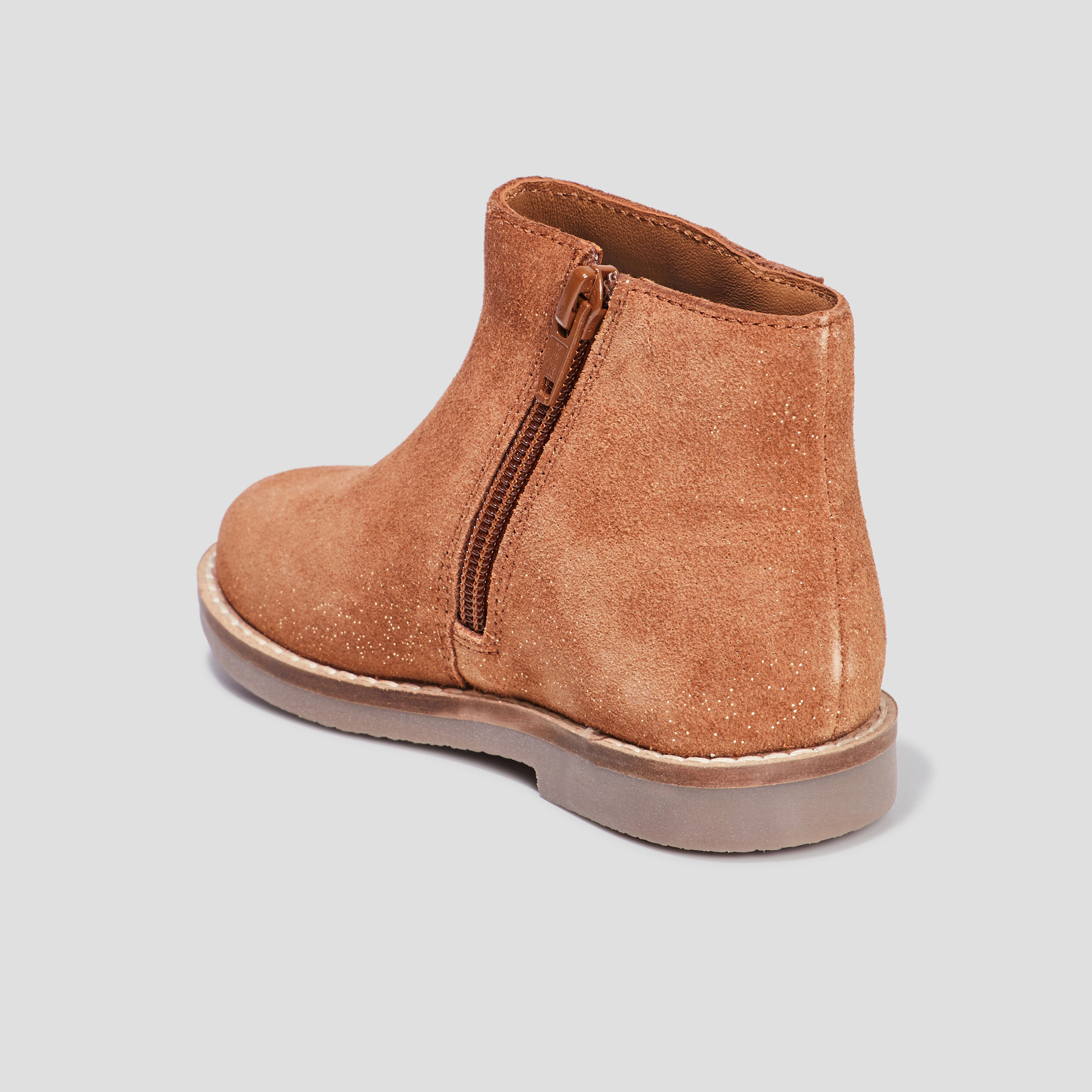 Bottines a volants bout rond en cuir camel fille