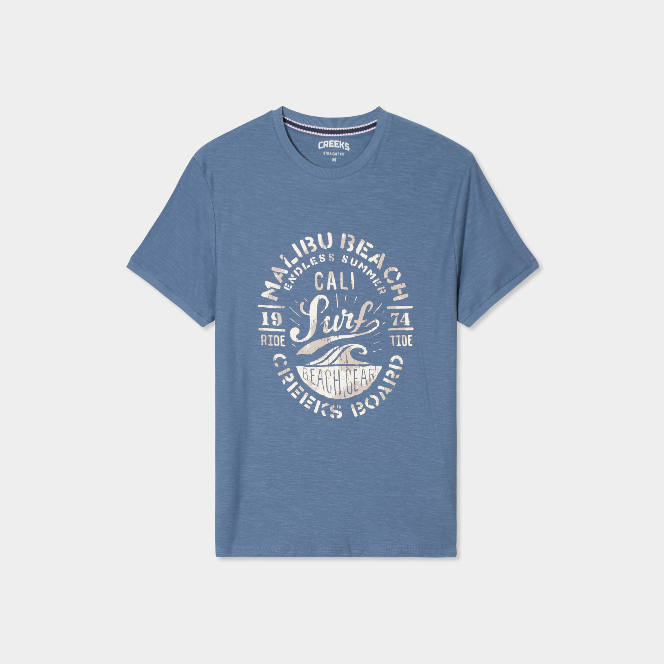 T-shirt droit manches courtes coton bleu fonc&eacute; homme