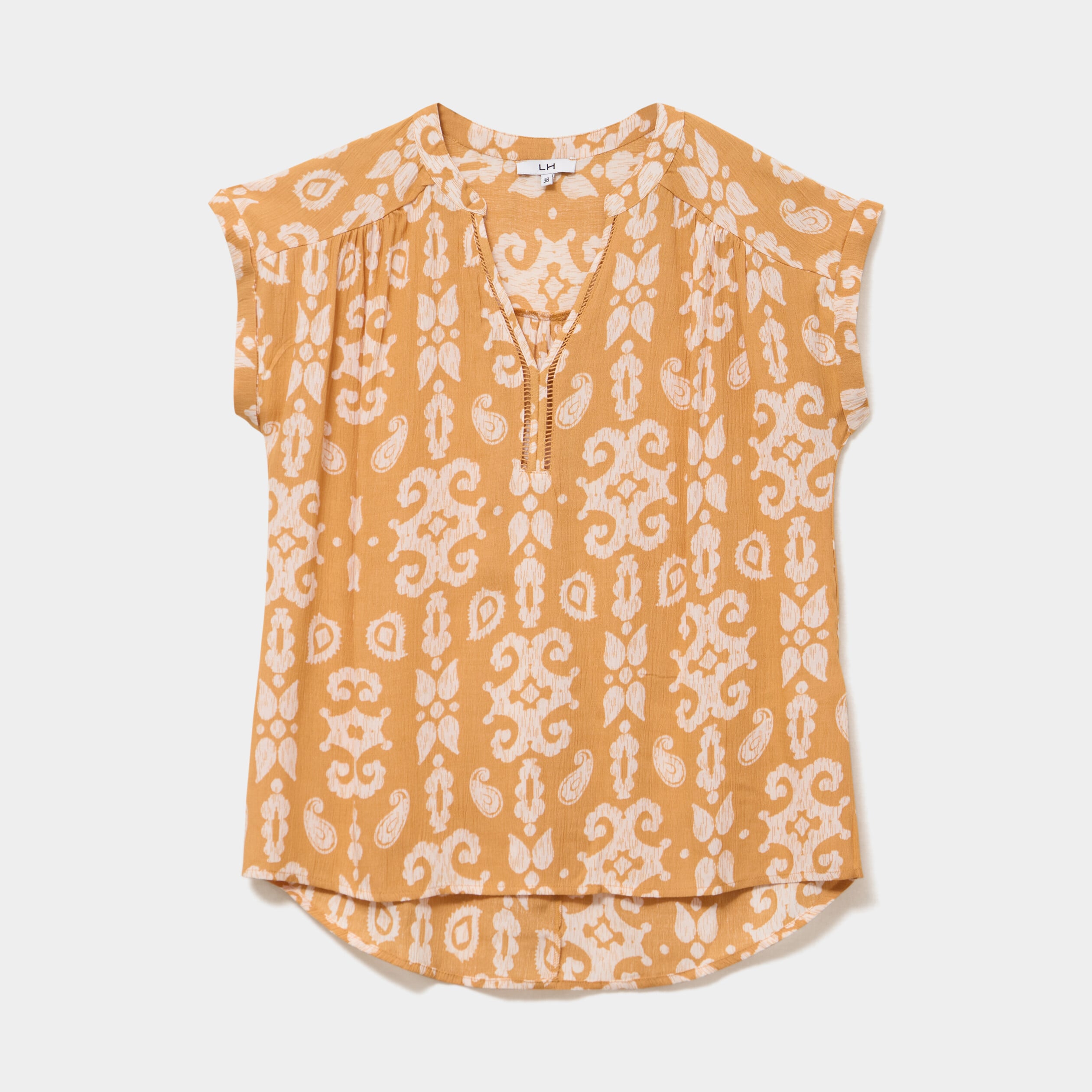 Blouse cr&eacute;pon manches courtes jaune ocre femme