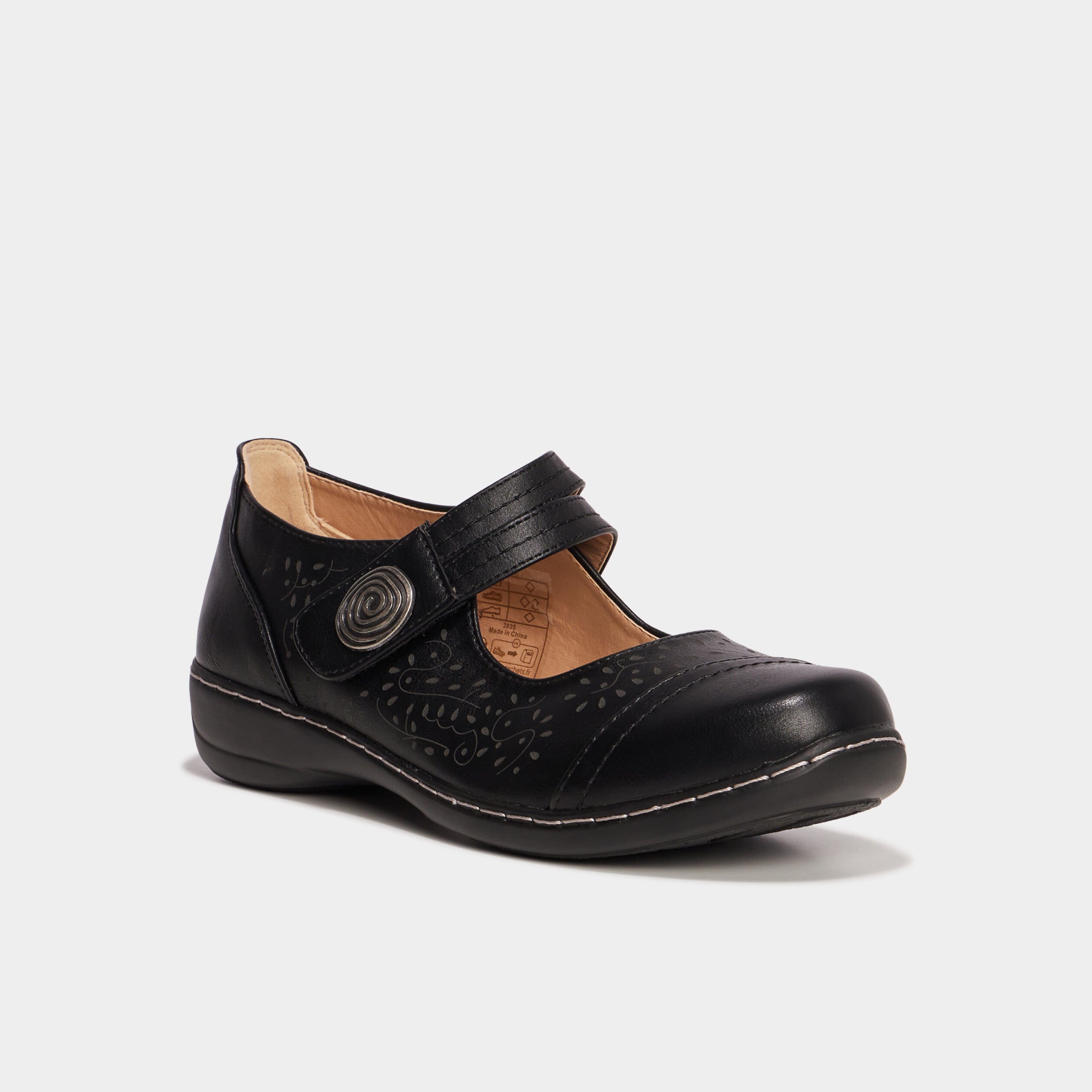 Ballerines pied large &agrave; brides noir femme