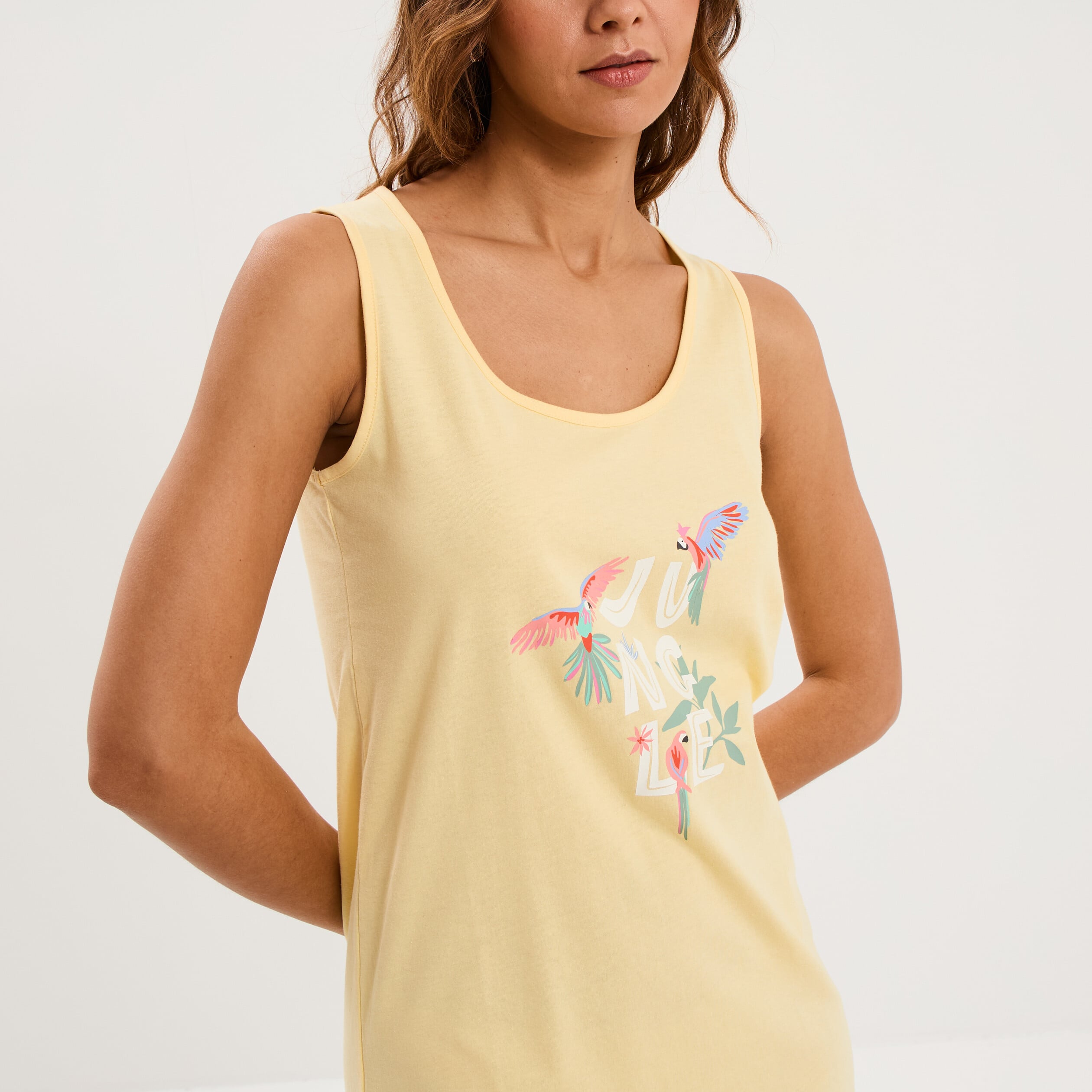 Chemise de nuit sans manches coton jaune clair femme
