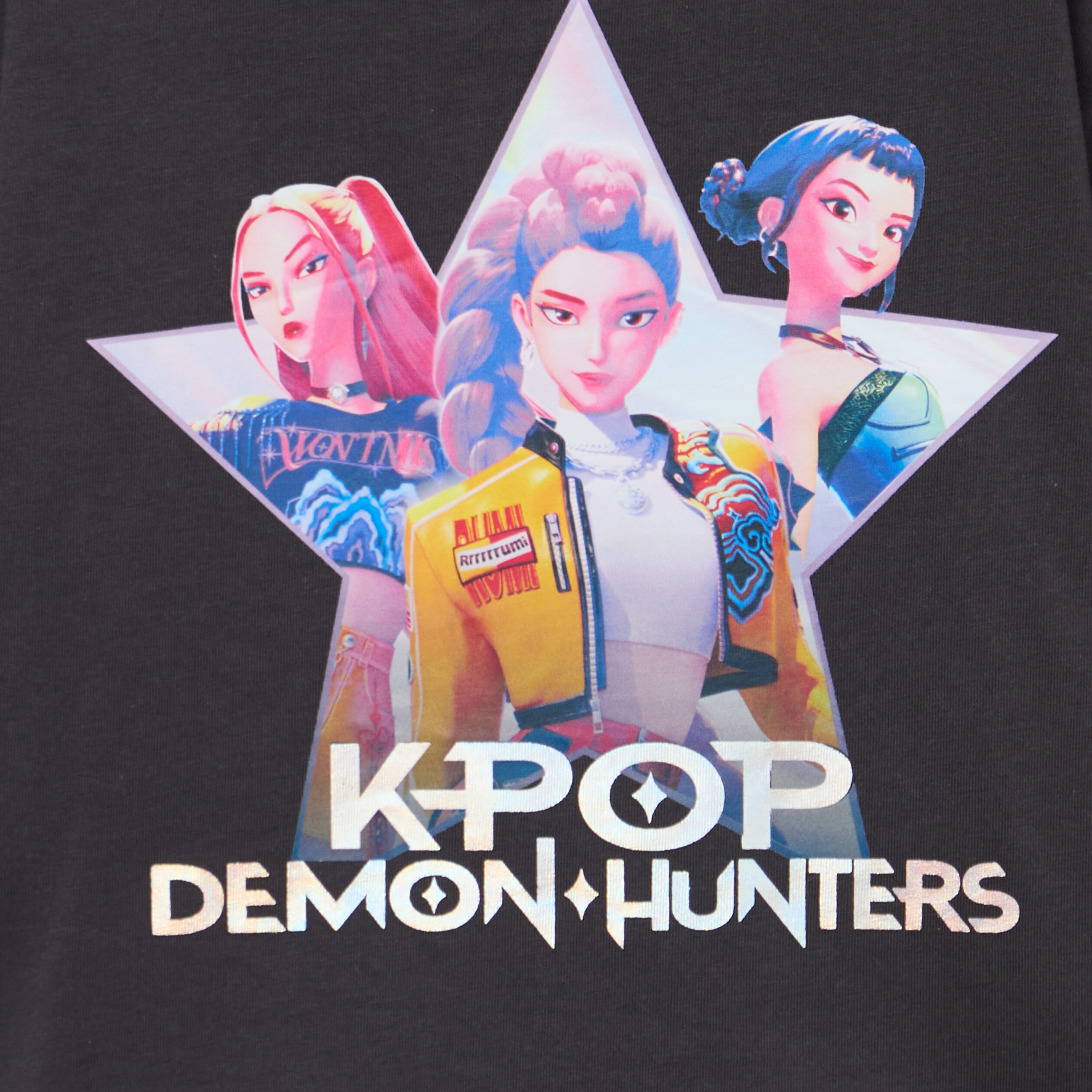 T-shirt coton K-pop Demon Hunters gris fonc&eacute; fille