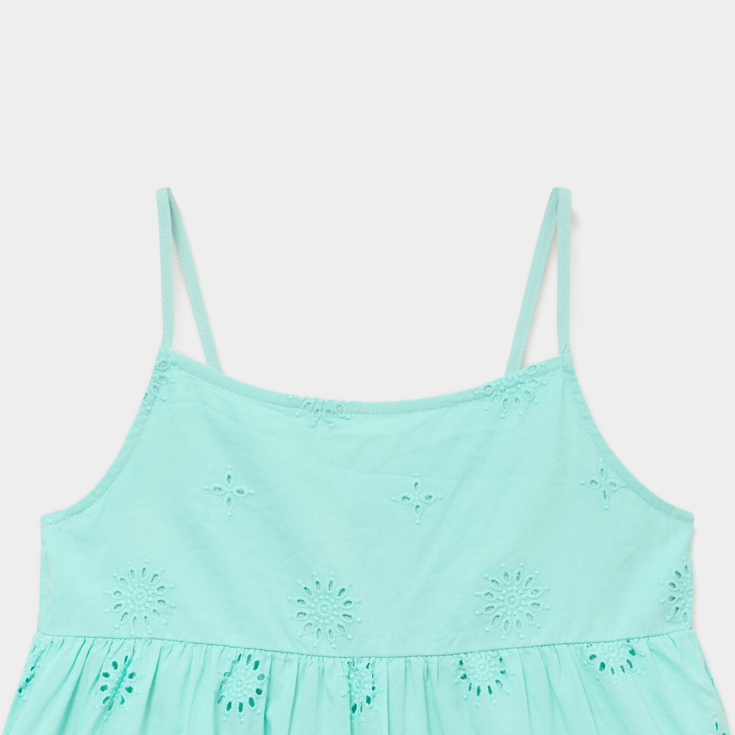 Robe broderie anglaise &agrave; bretelles coton vert clair fille