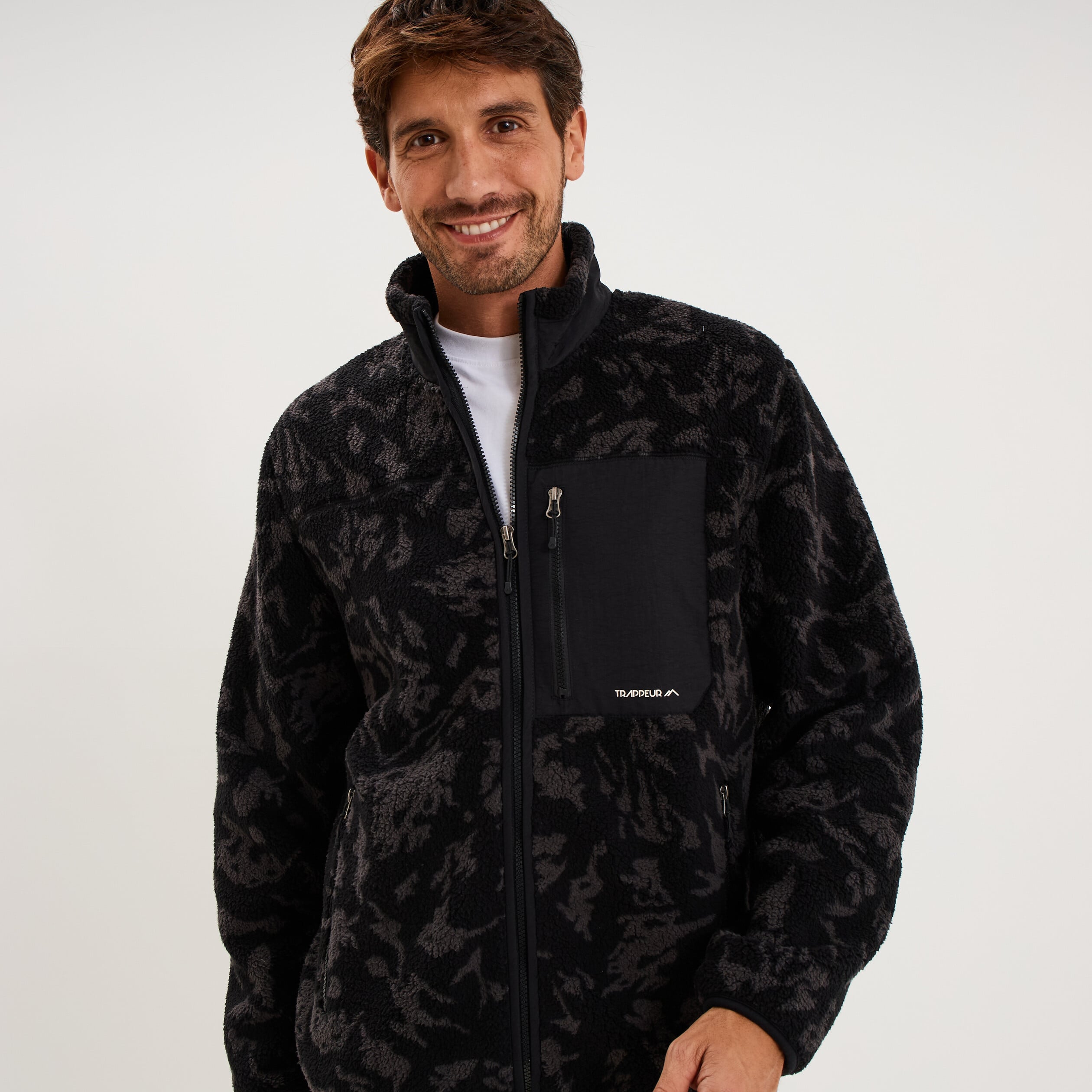 Veste effet sherpa zipp&eacute;e 3 poches noir homme