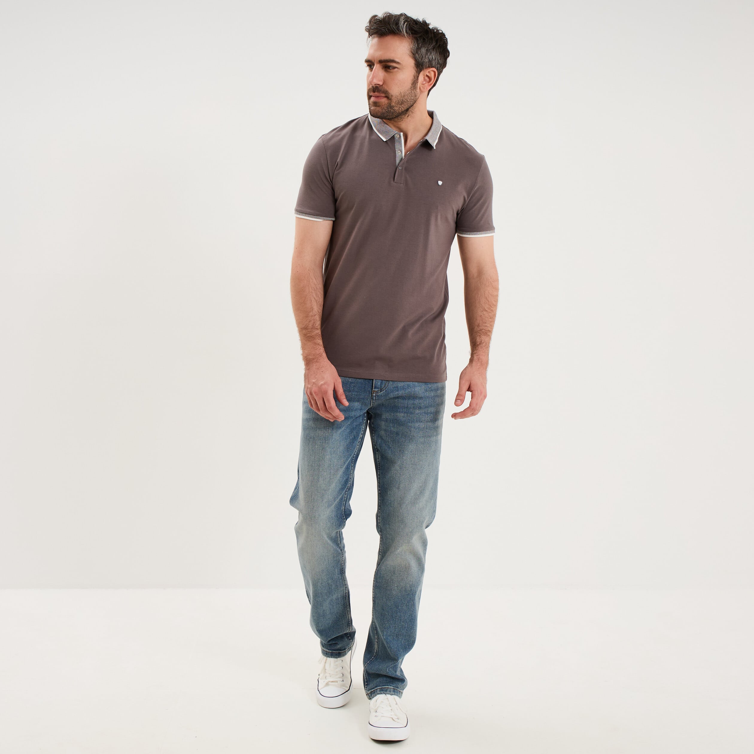 Polo slim manches courtes stretch gris fonc&eacute; homme