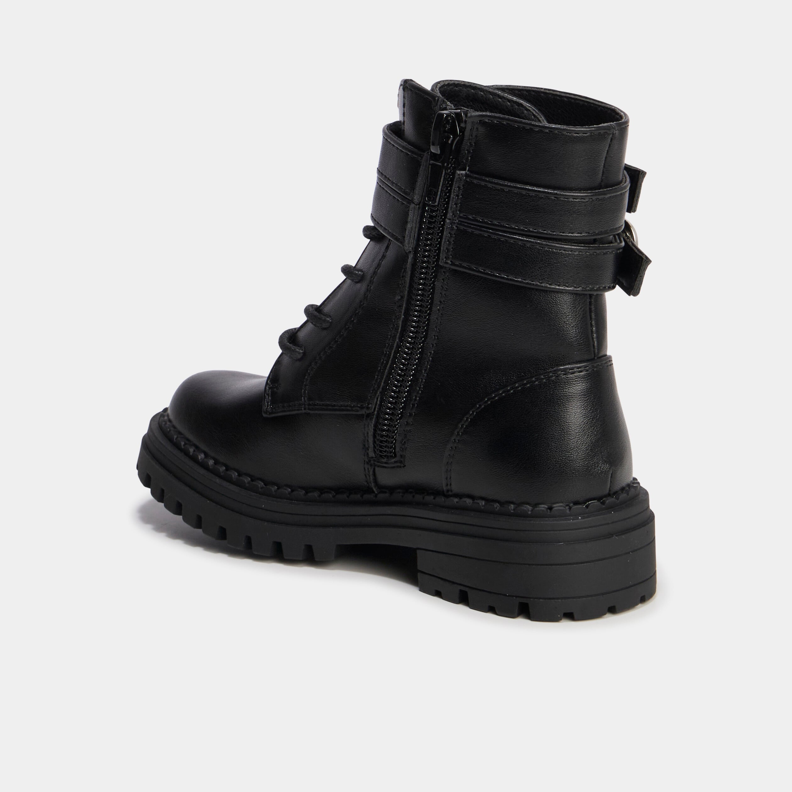 Boots &agrave; boucles et lacets noir fille