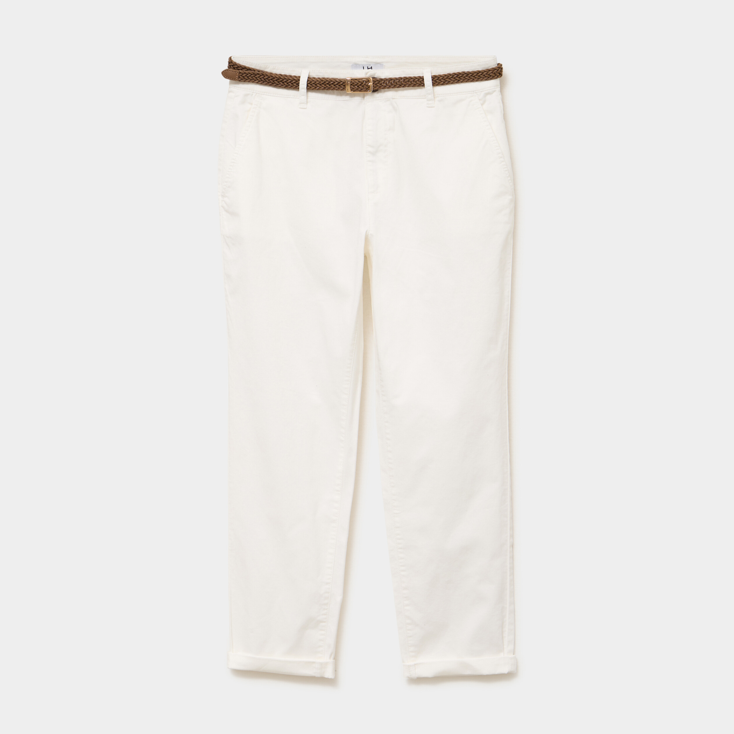 Pantalon chino 7/8&egrave;me ceinture tress&eacute;e ecru femme