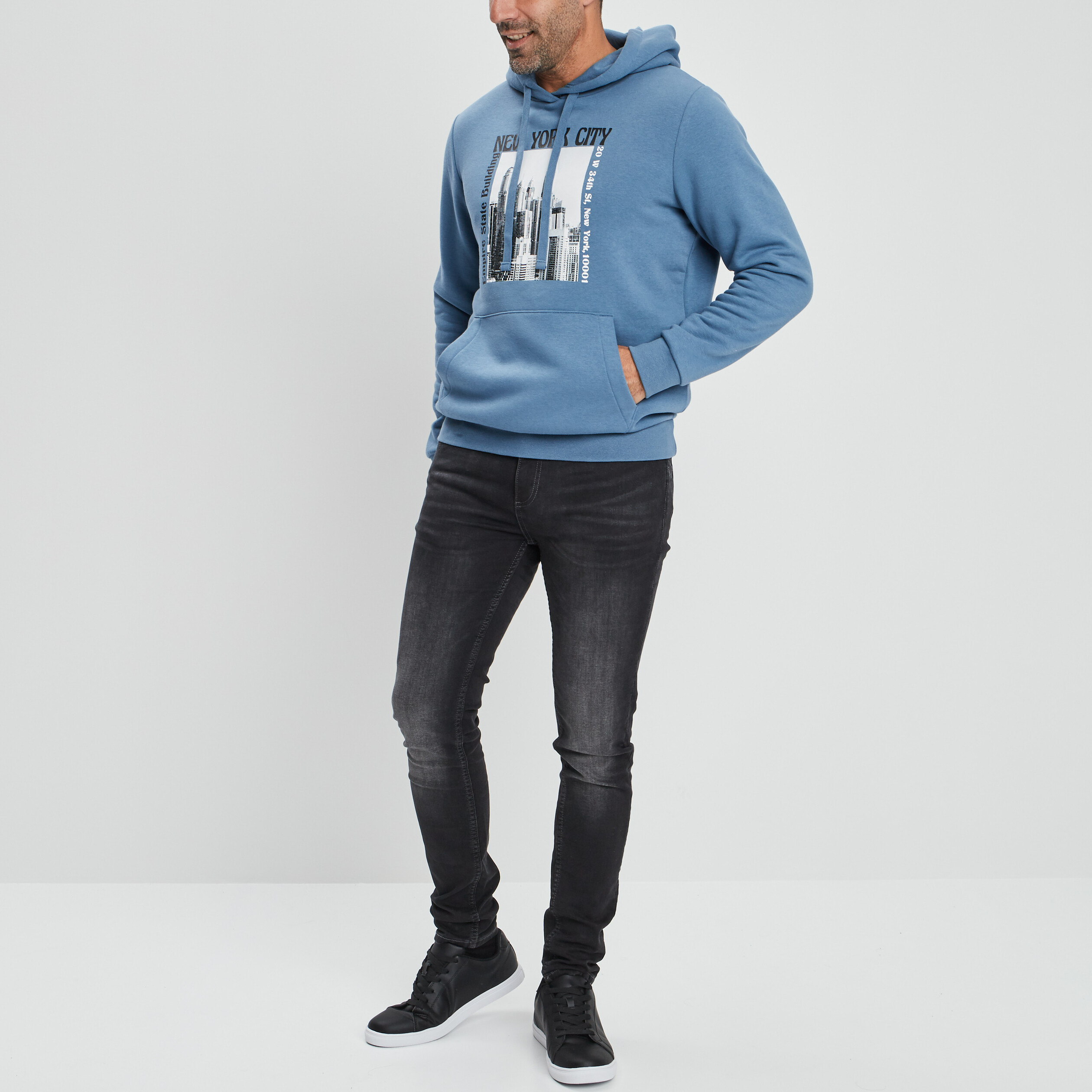 Sweat à capuche hoodie bleu gris homme