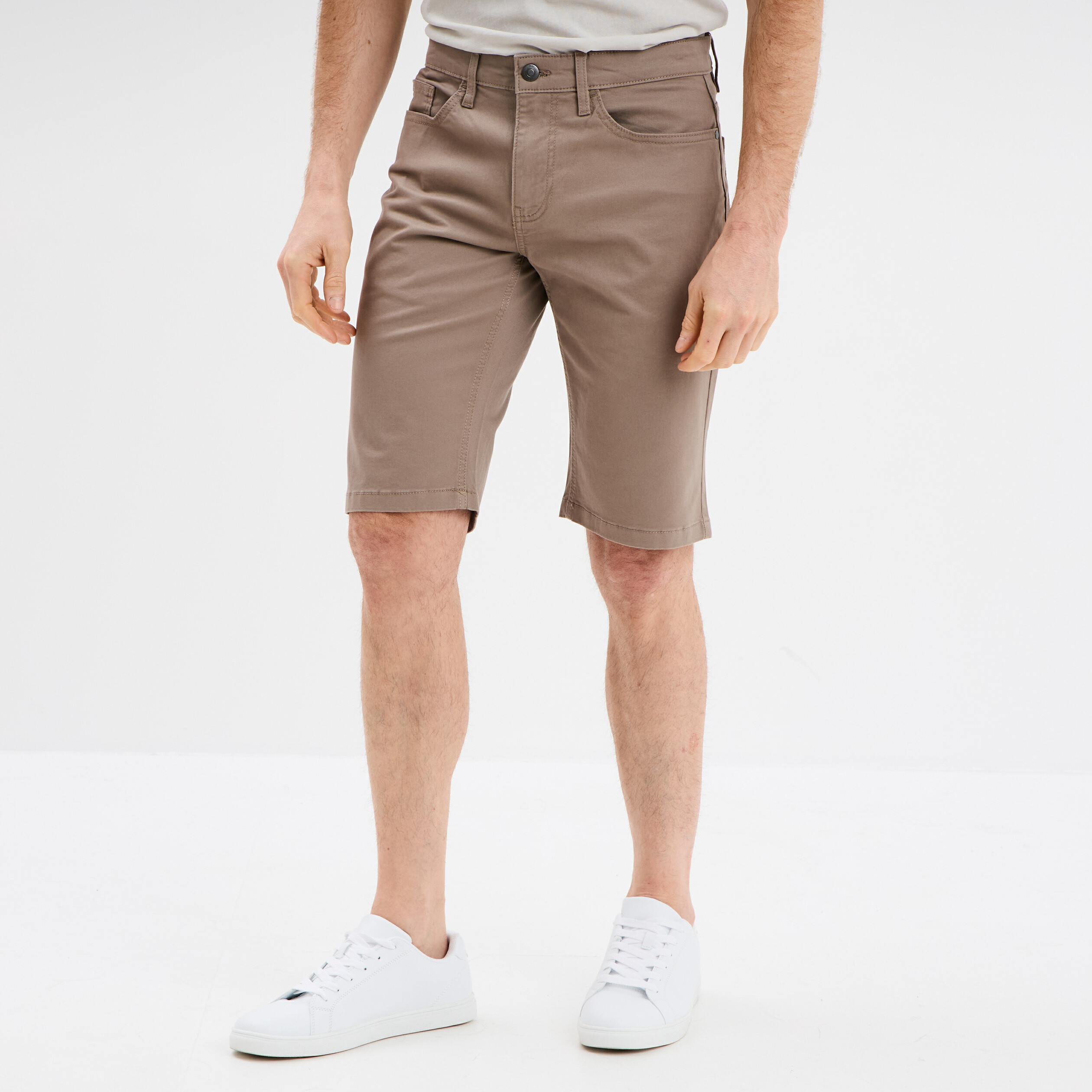 Bermuda droit stretch 5 poches coton taupe homme