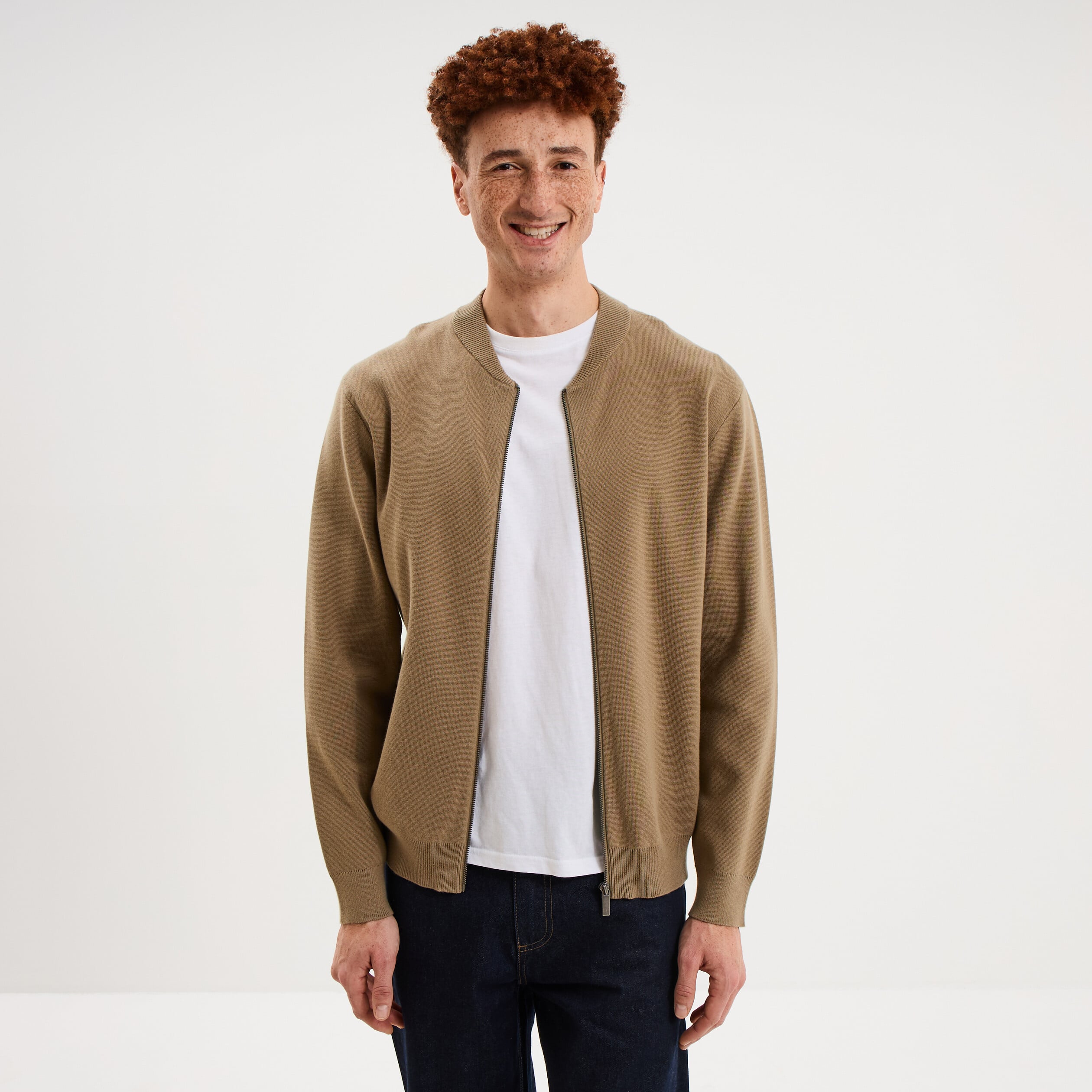 Gilet zipp&eacute; col teddy taupe homme