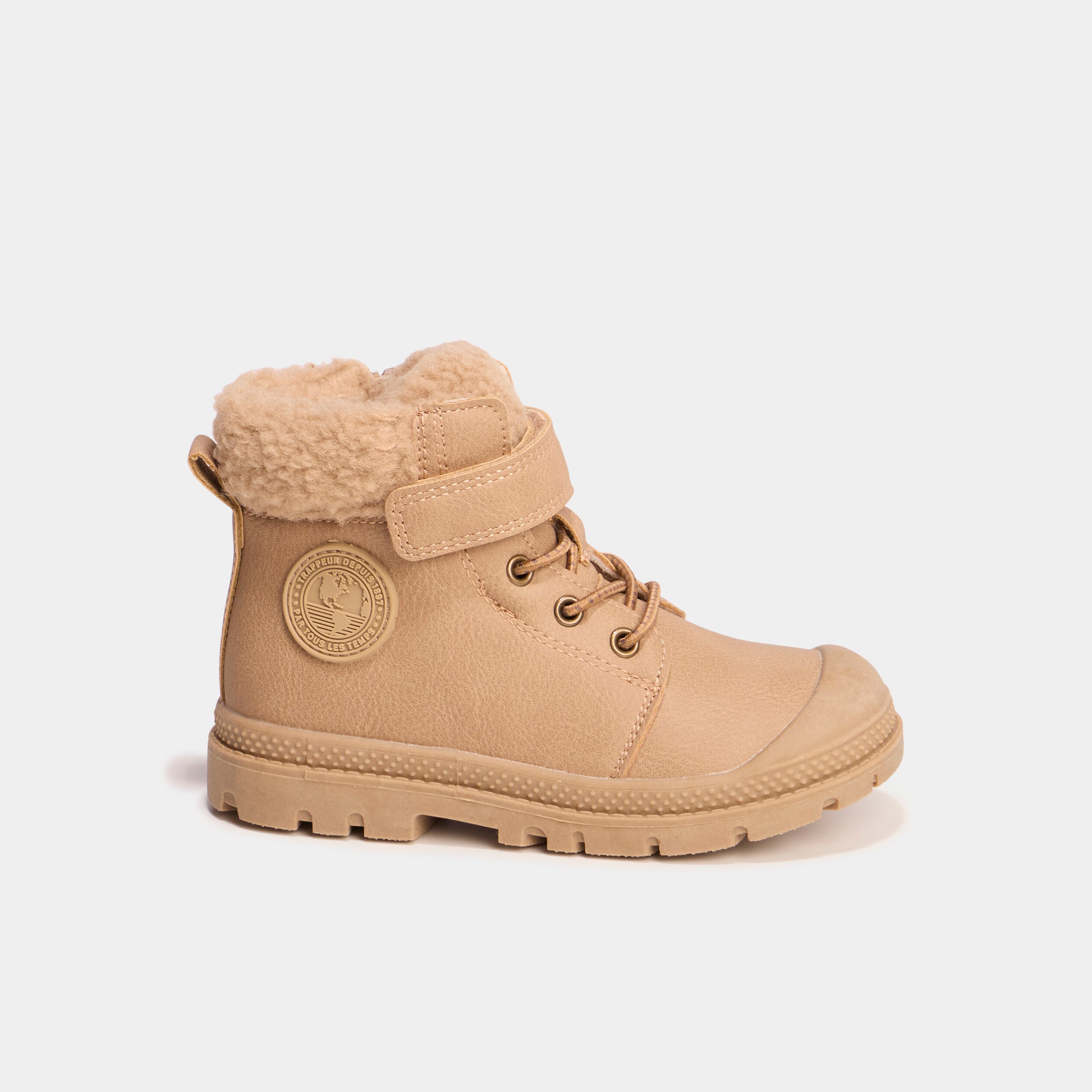 Boots crant&eacute;es doublure effet polaire marron gar&ccedil;on