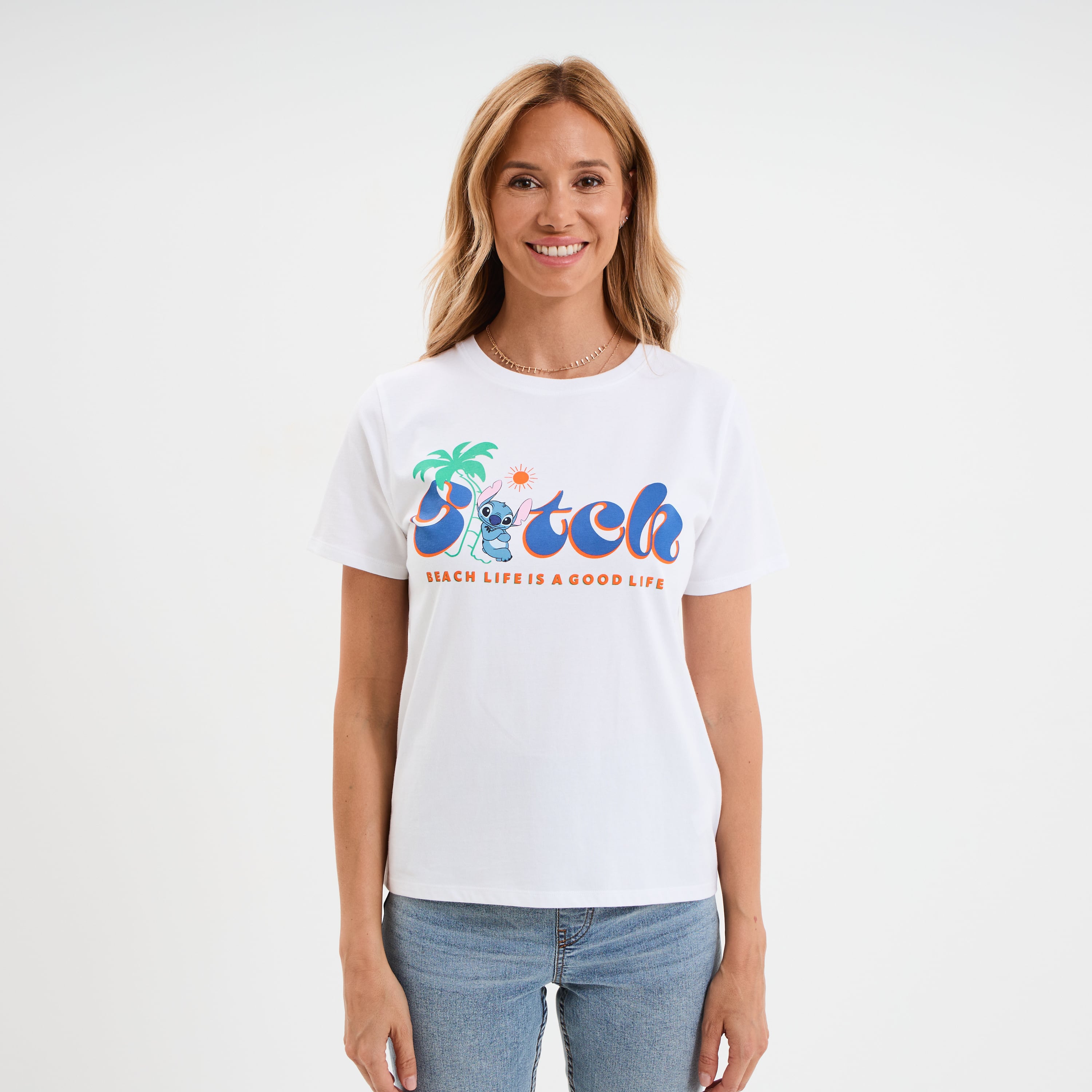 T-shirt manches courtes Stitch blanc femme