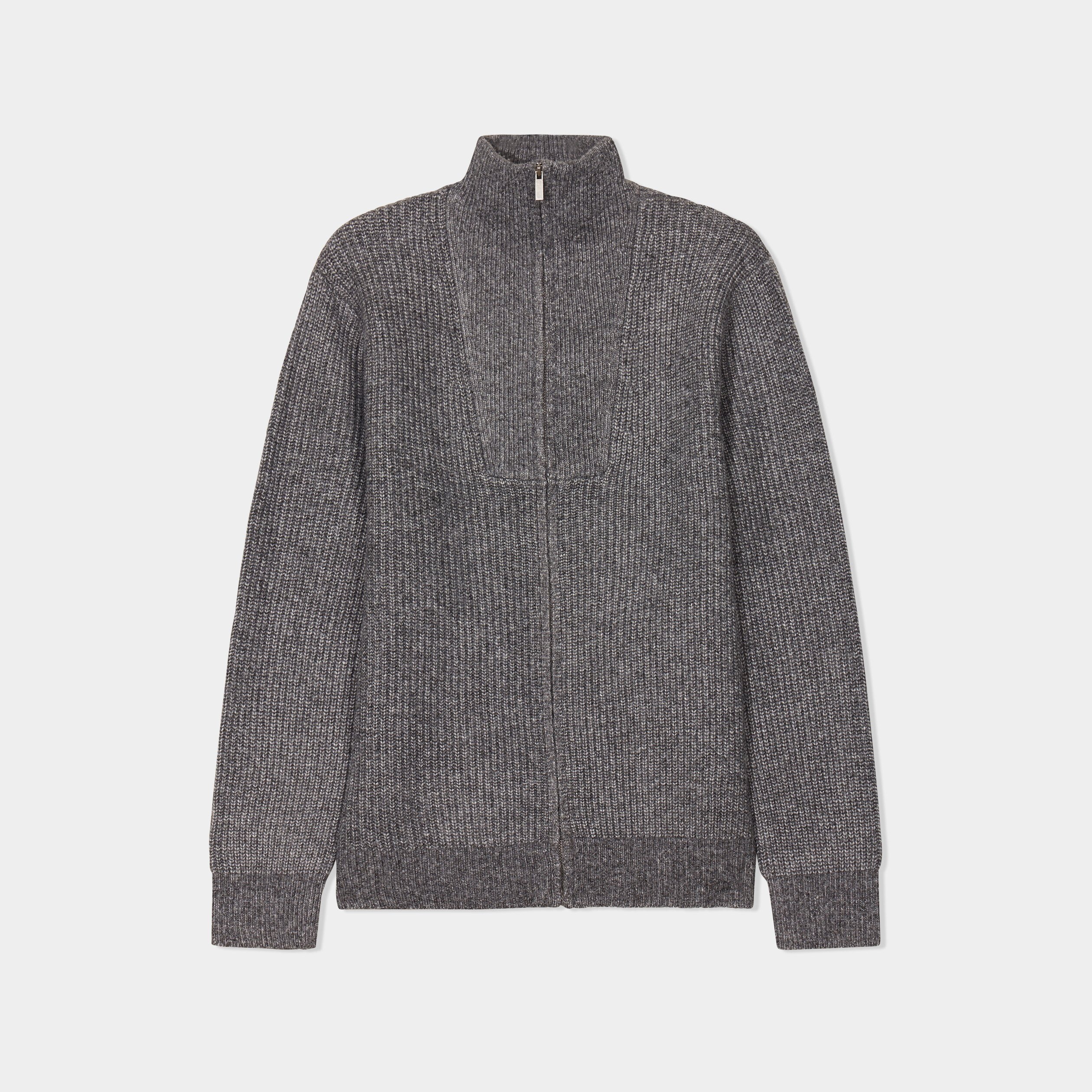 gilet col camionneur zippe cotele gris fonce homme Gilet col camionneur zippé côtelé gris foncé homme