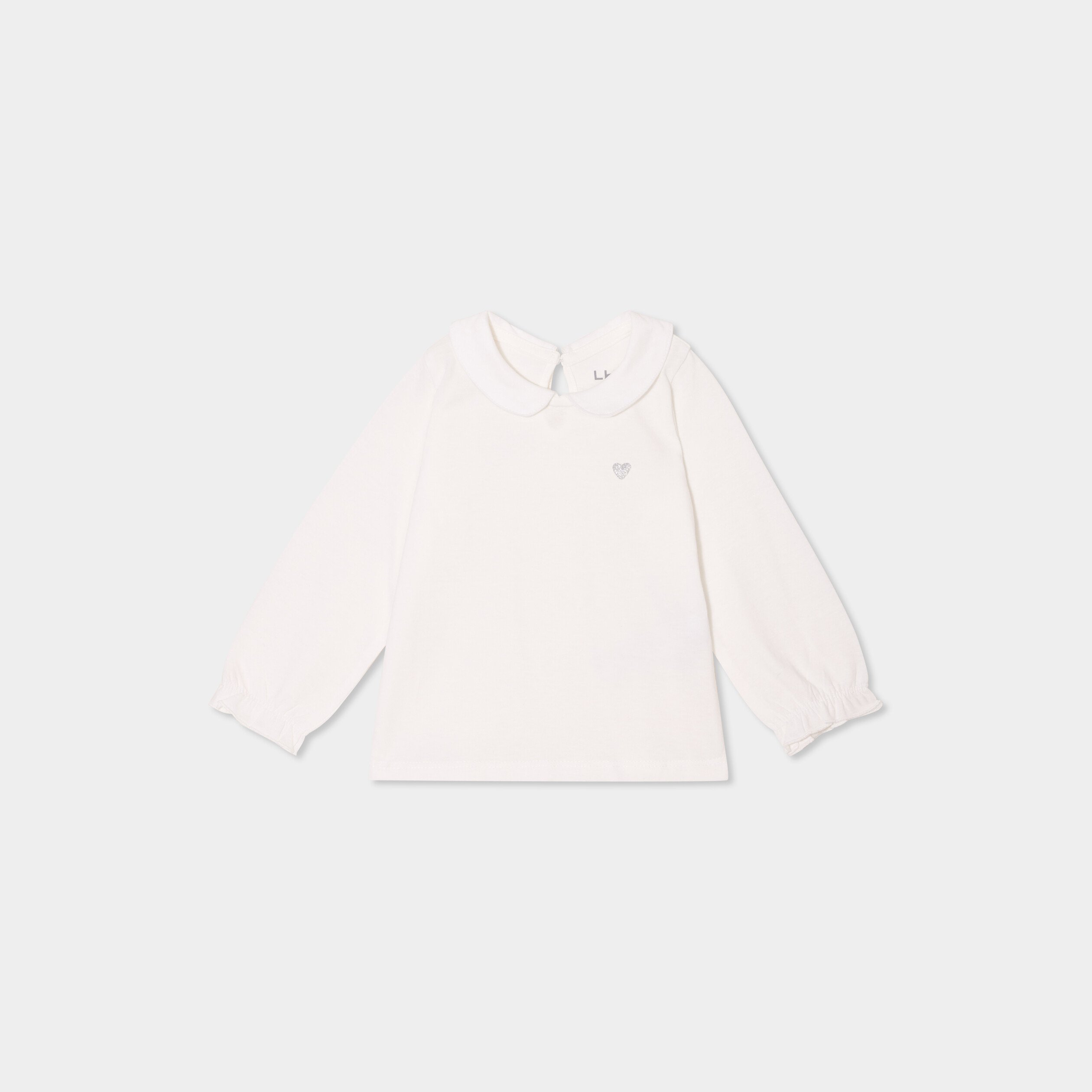 t shirt col claudine manches longues blanc bebef T-shirt col claudine manches longues blanc bébé fille