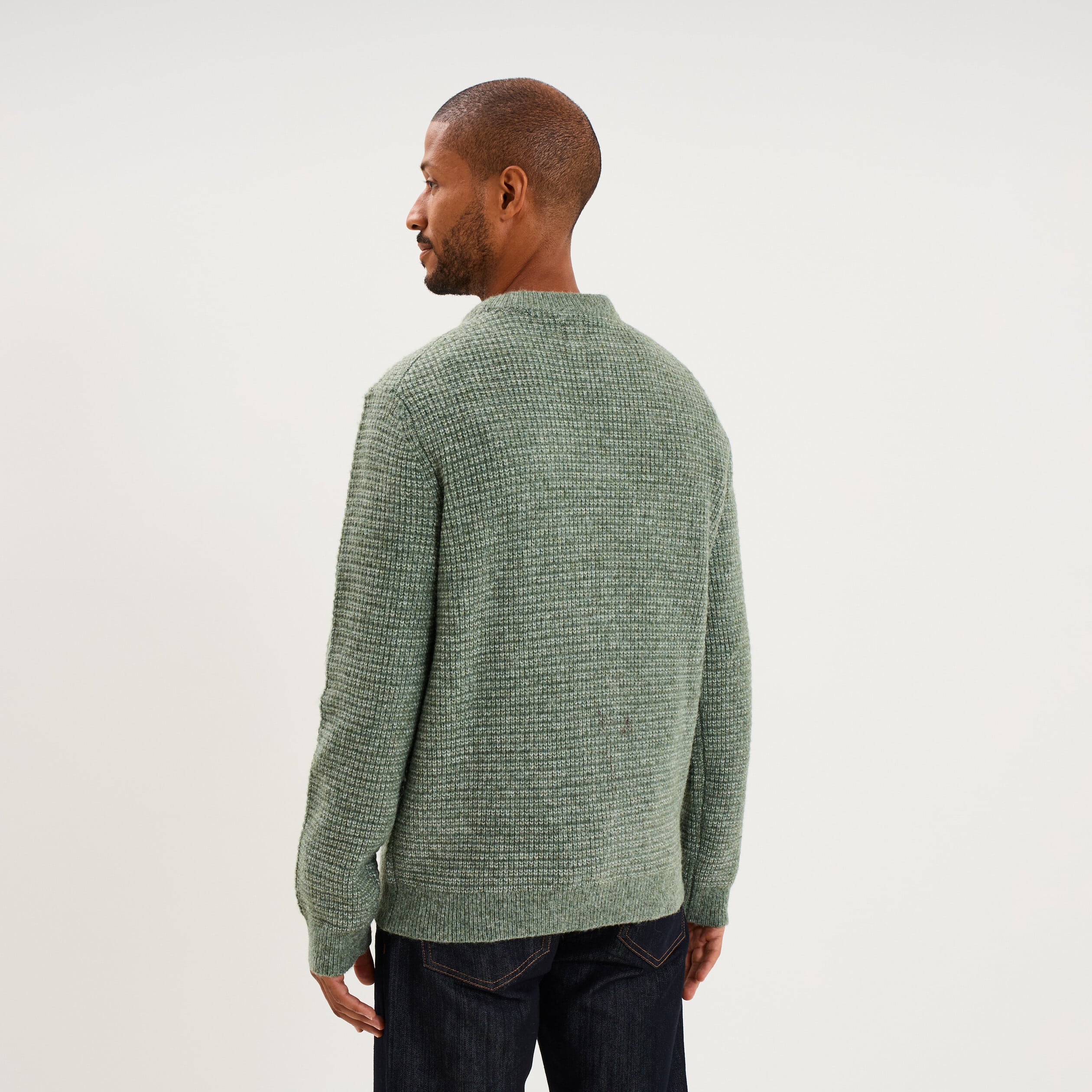 Pull col rond manches longues vert kaki homme