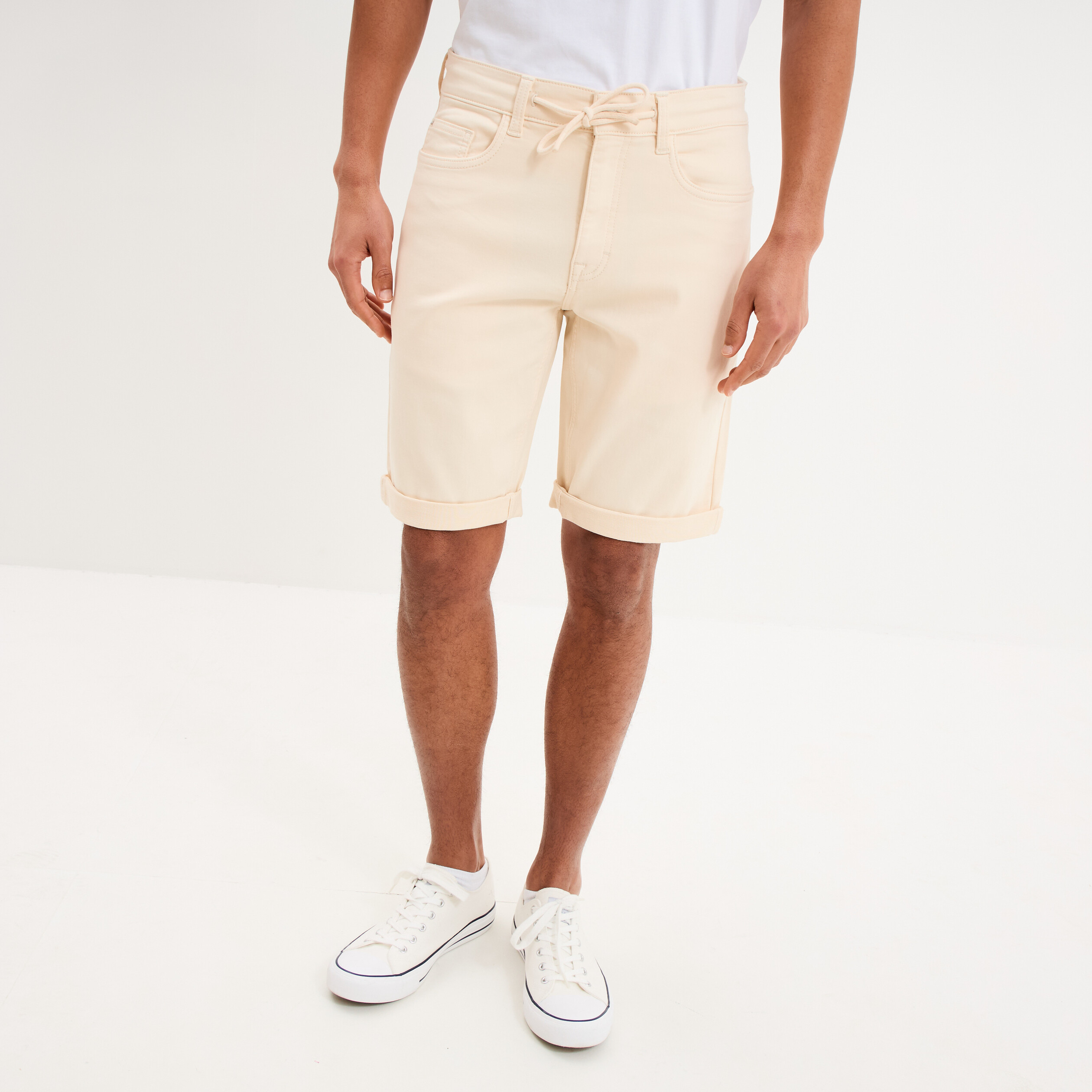 Bermuda en jean straight 5 poches ecru homme
