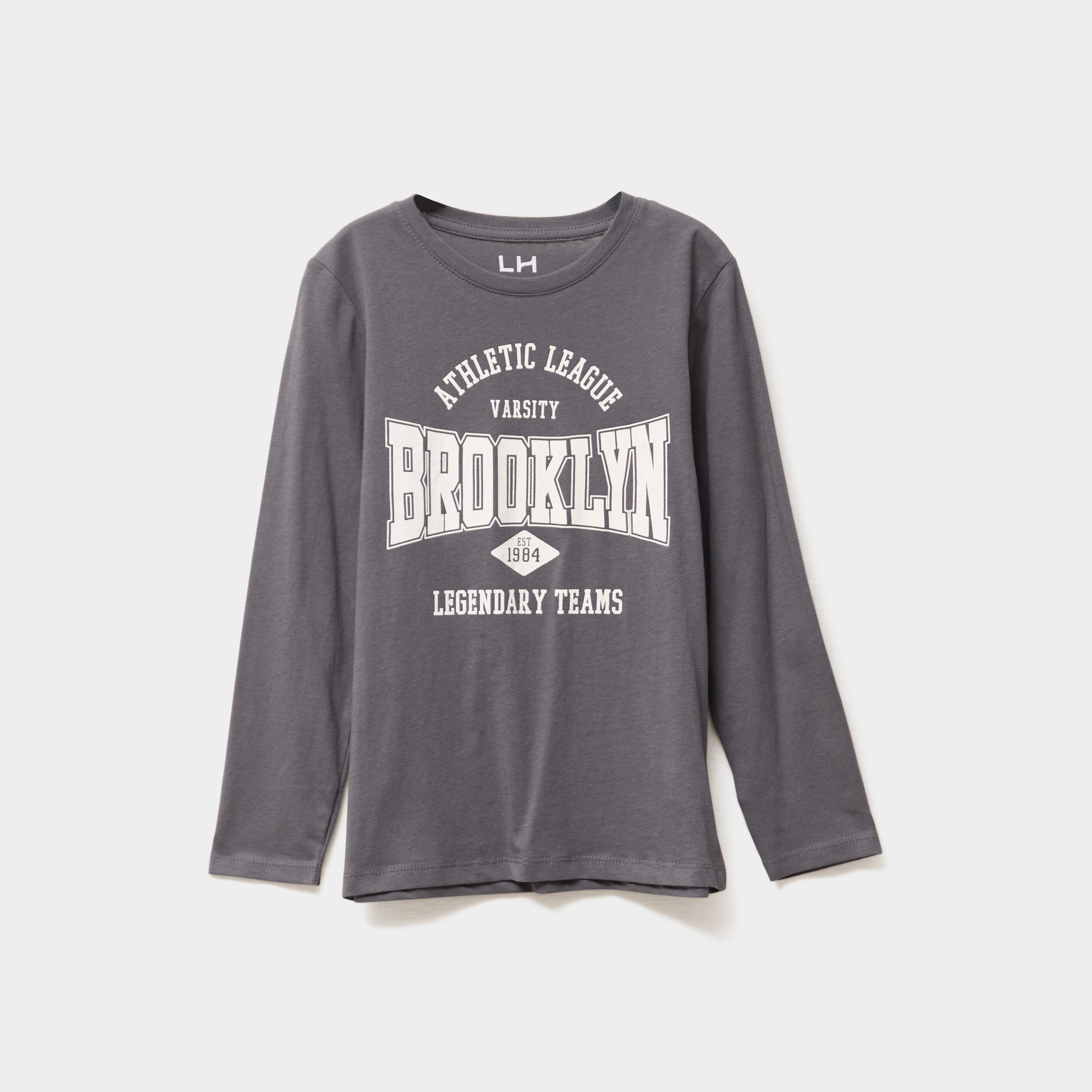 t shirt col rond manches longues coton gris fonce garcon T-shirt col rond manches longues coton gris foncé garçon