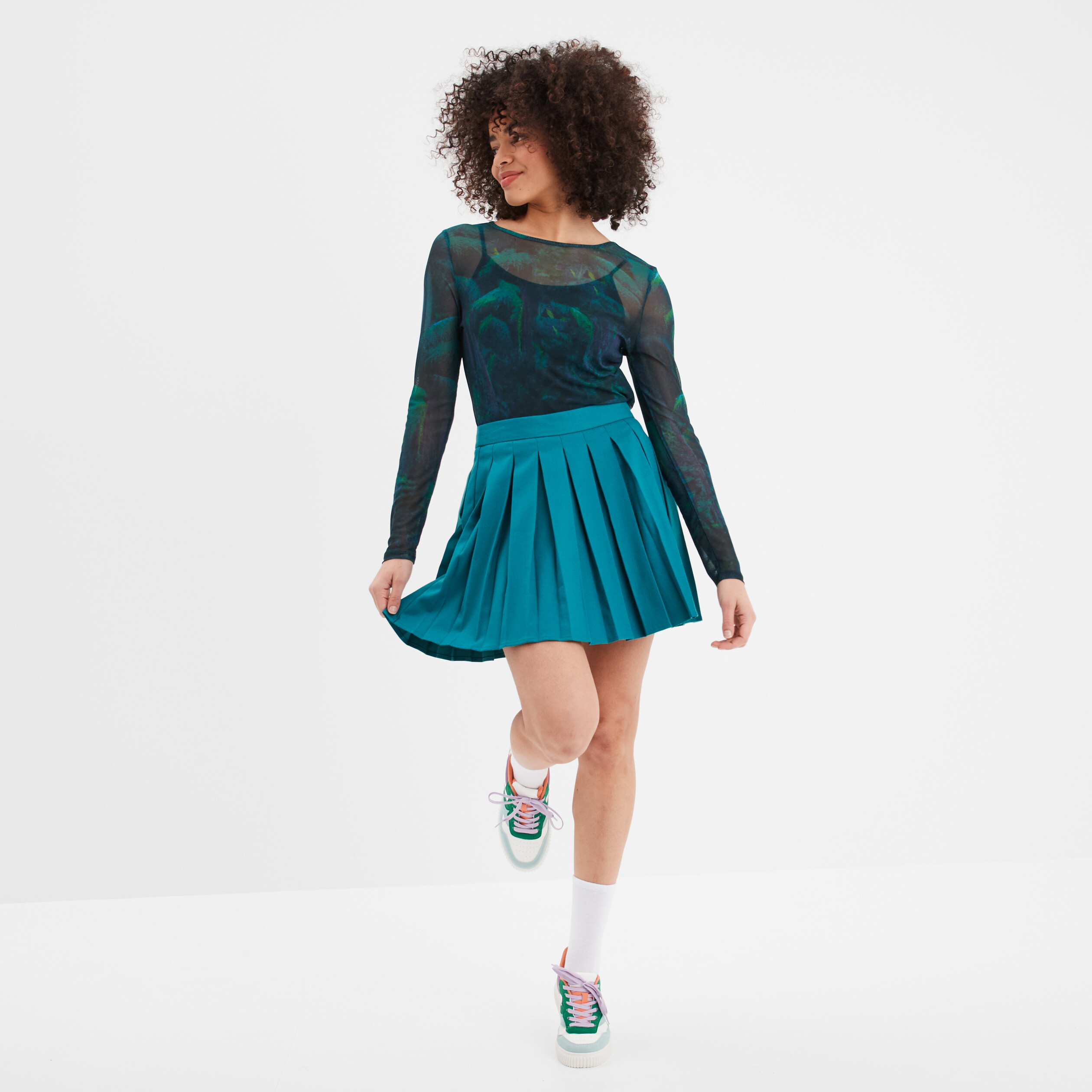 t shirt resille ajuste col rond liberto vert fonce femme T-shirt résille ajusté col rond Liberto vert foncé femme