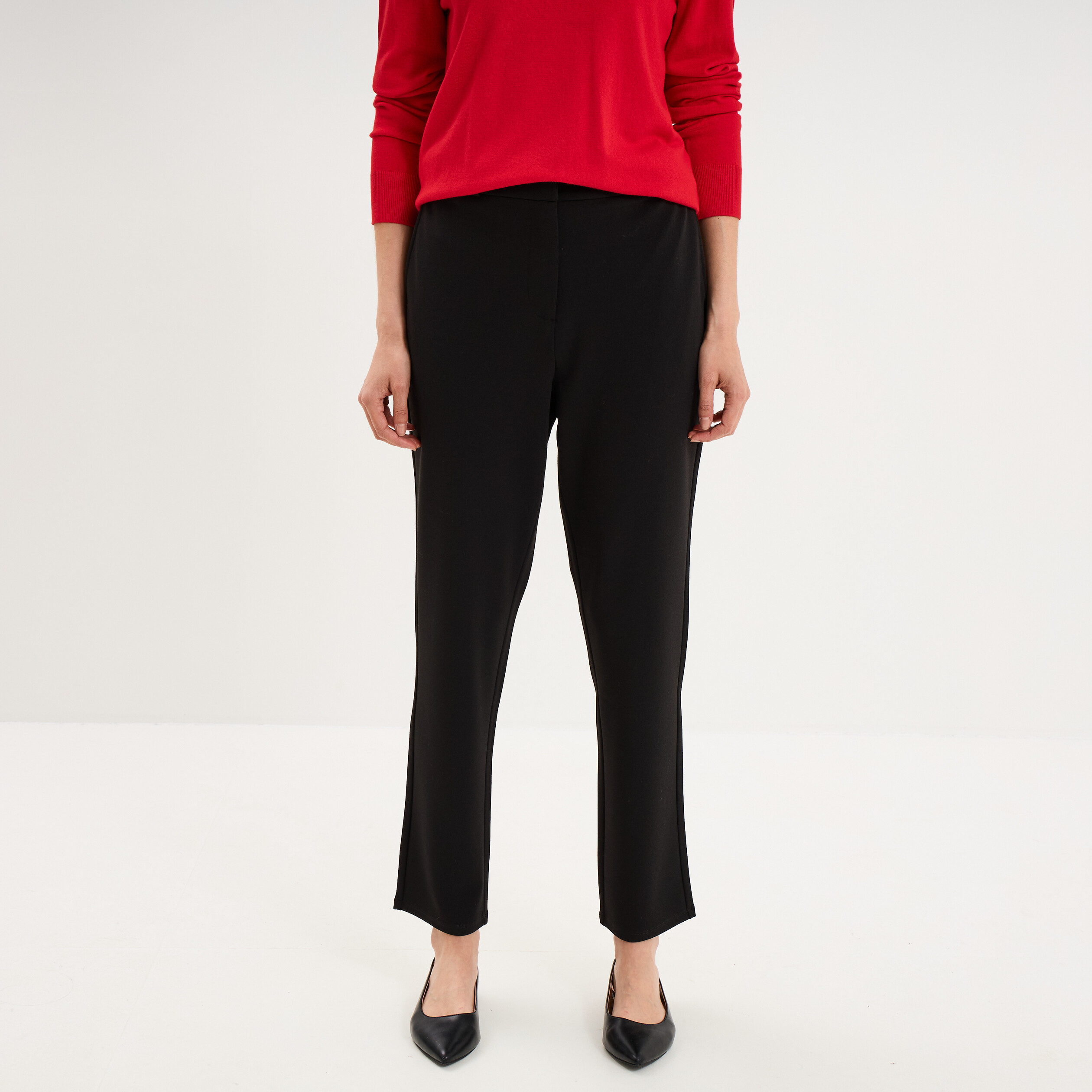 Pantalon carotte taille &eacute;lastiqu&eacute;e noir femme