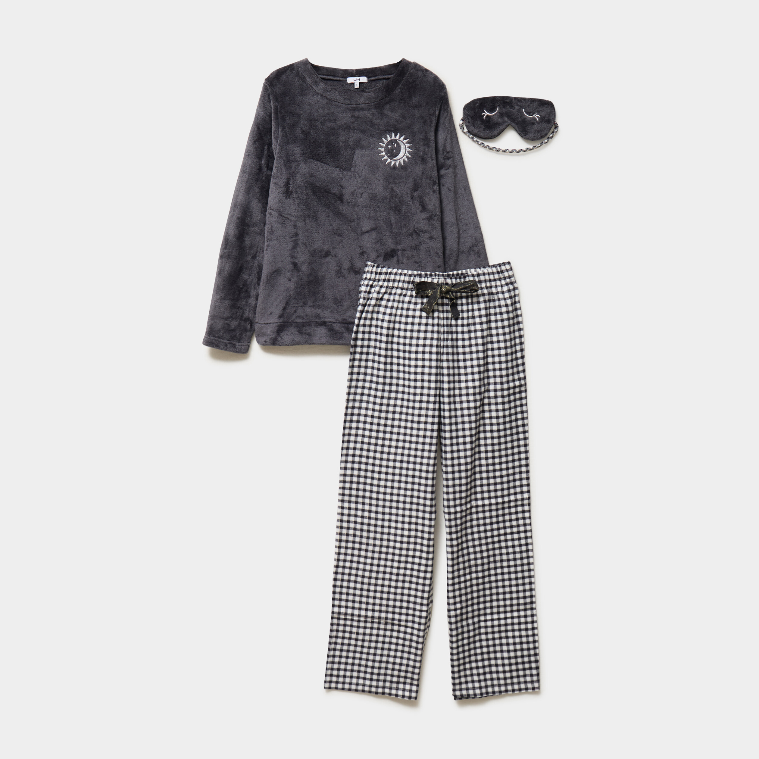 Ensemble pyjama effet polaire 3 pi&egrave;ces bleu marine femme