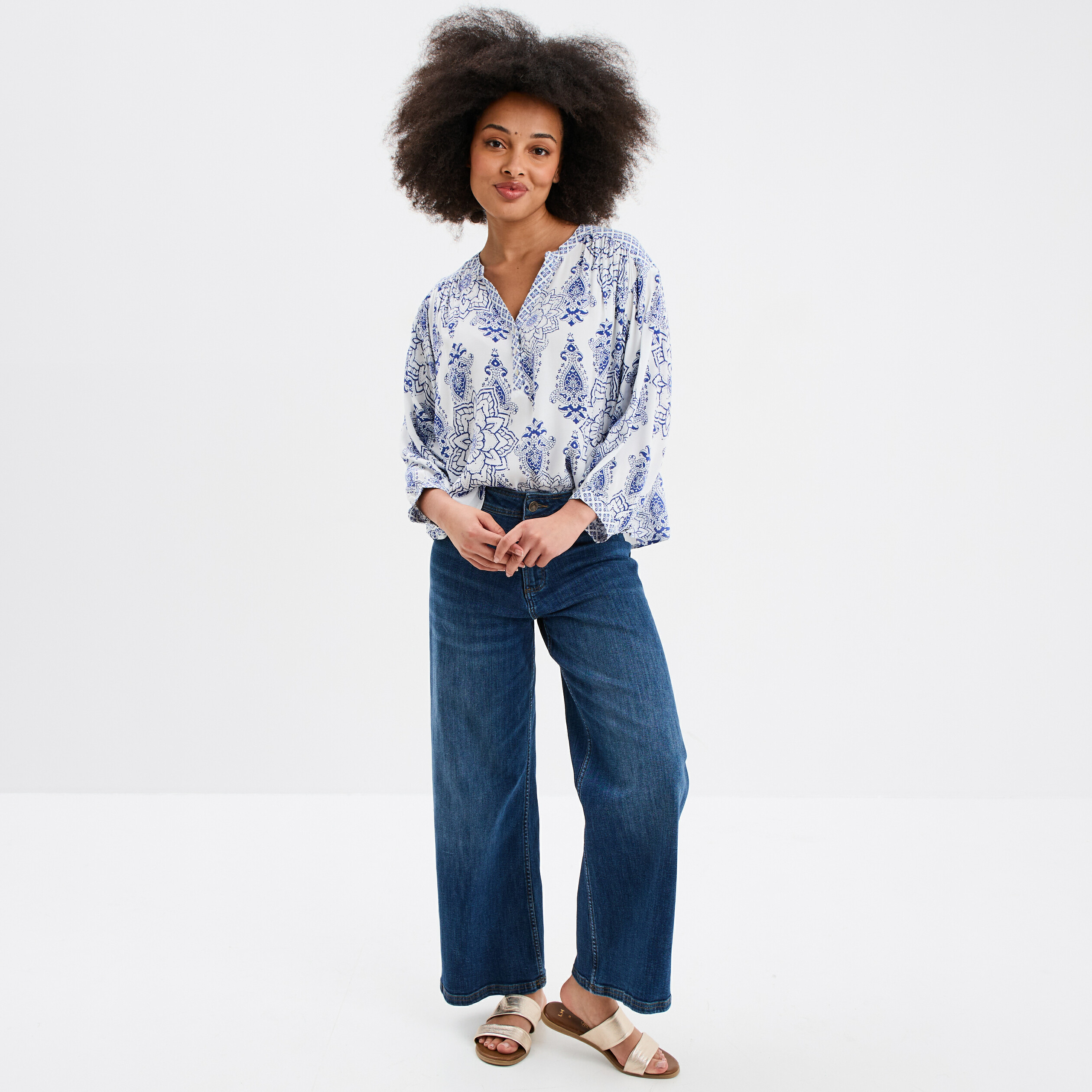 blouse fluide col tunisien blanc femme Blouse fluide col tunisien blanc femme
